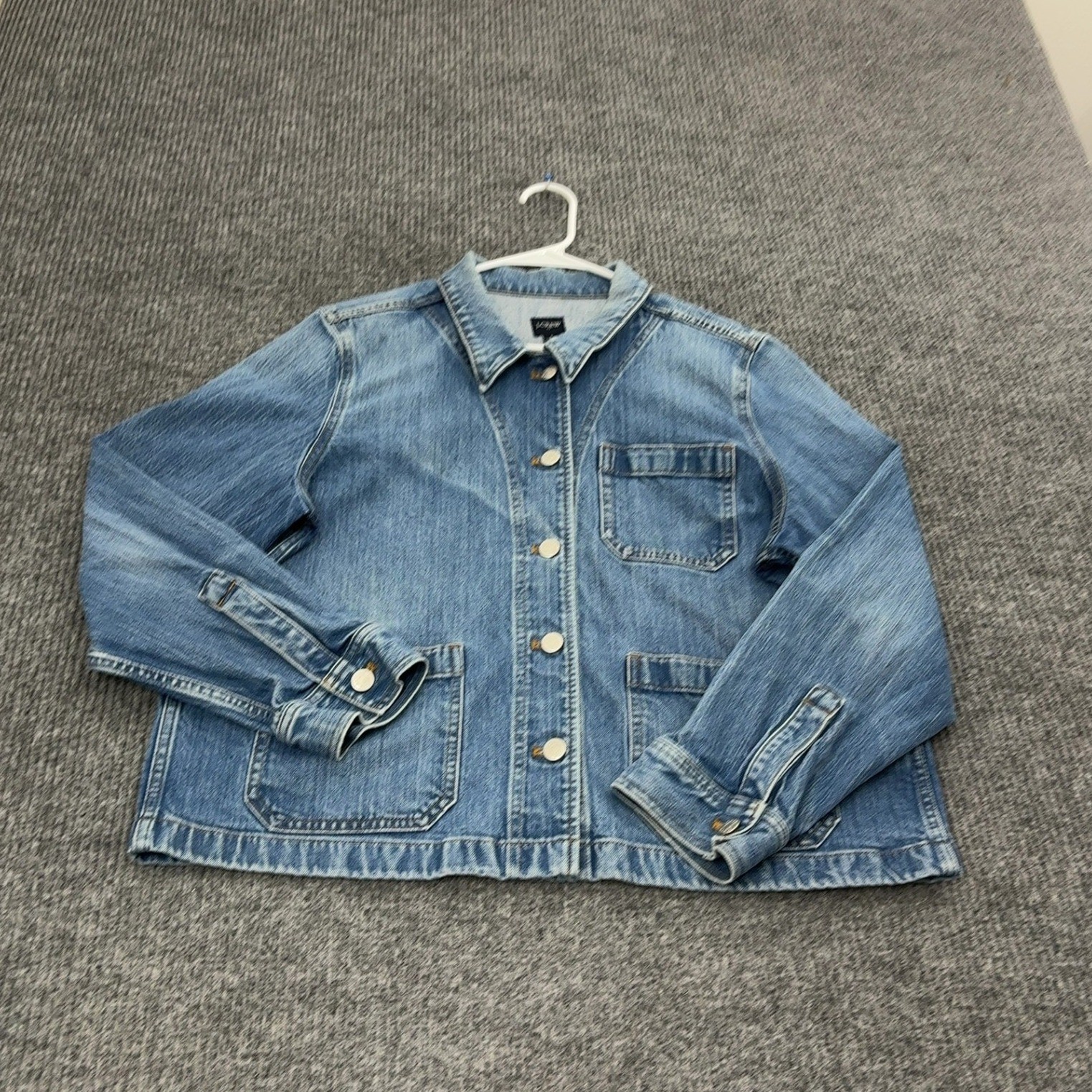 J Crew Denim Jacket Womens L Blue Cotton Stretch Chore Coat Casual Workwear