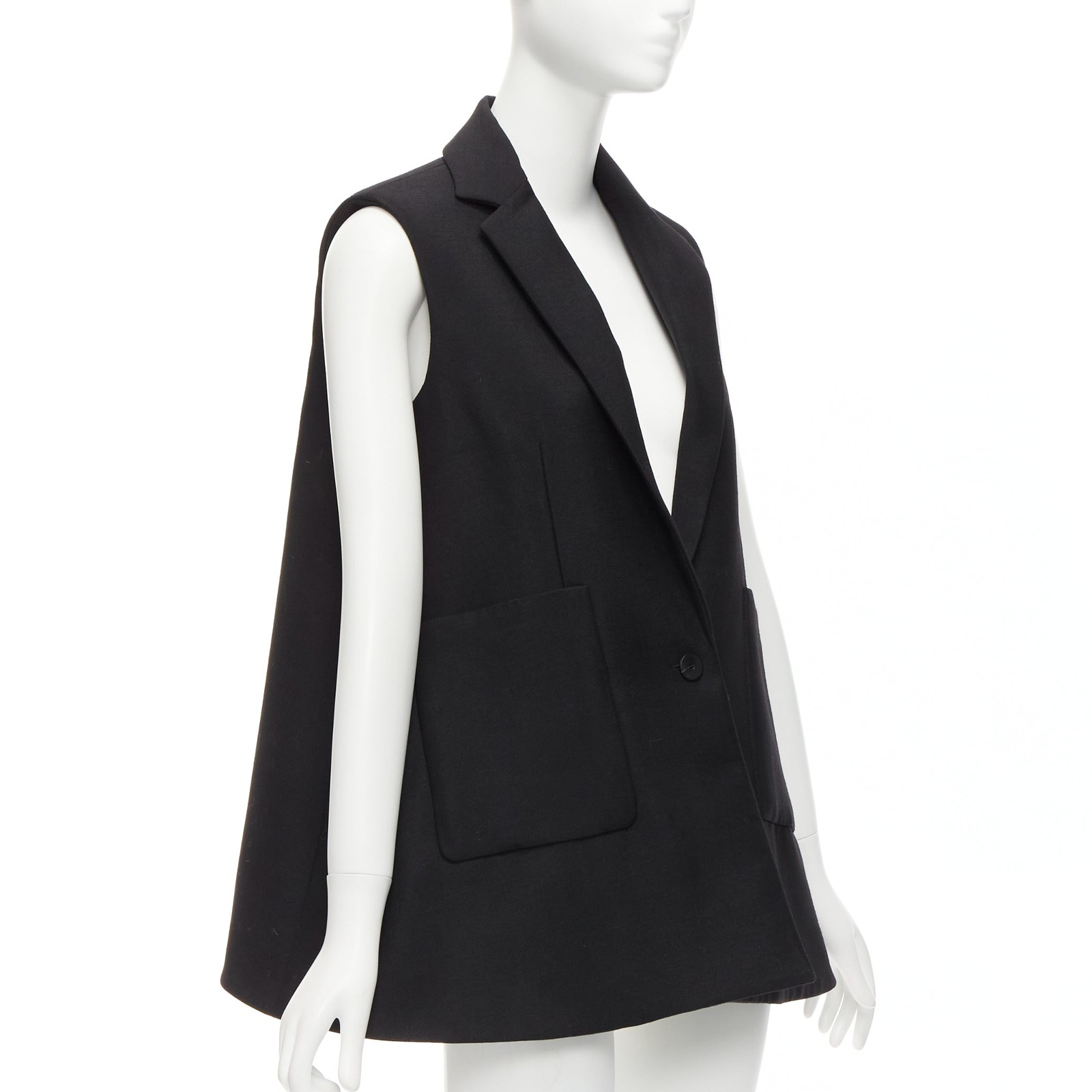 BALENCIAGA 2014 black virgin wool mohair bell shaped deep V blazer vest FR34 XS