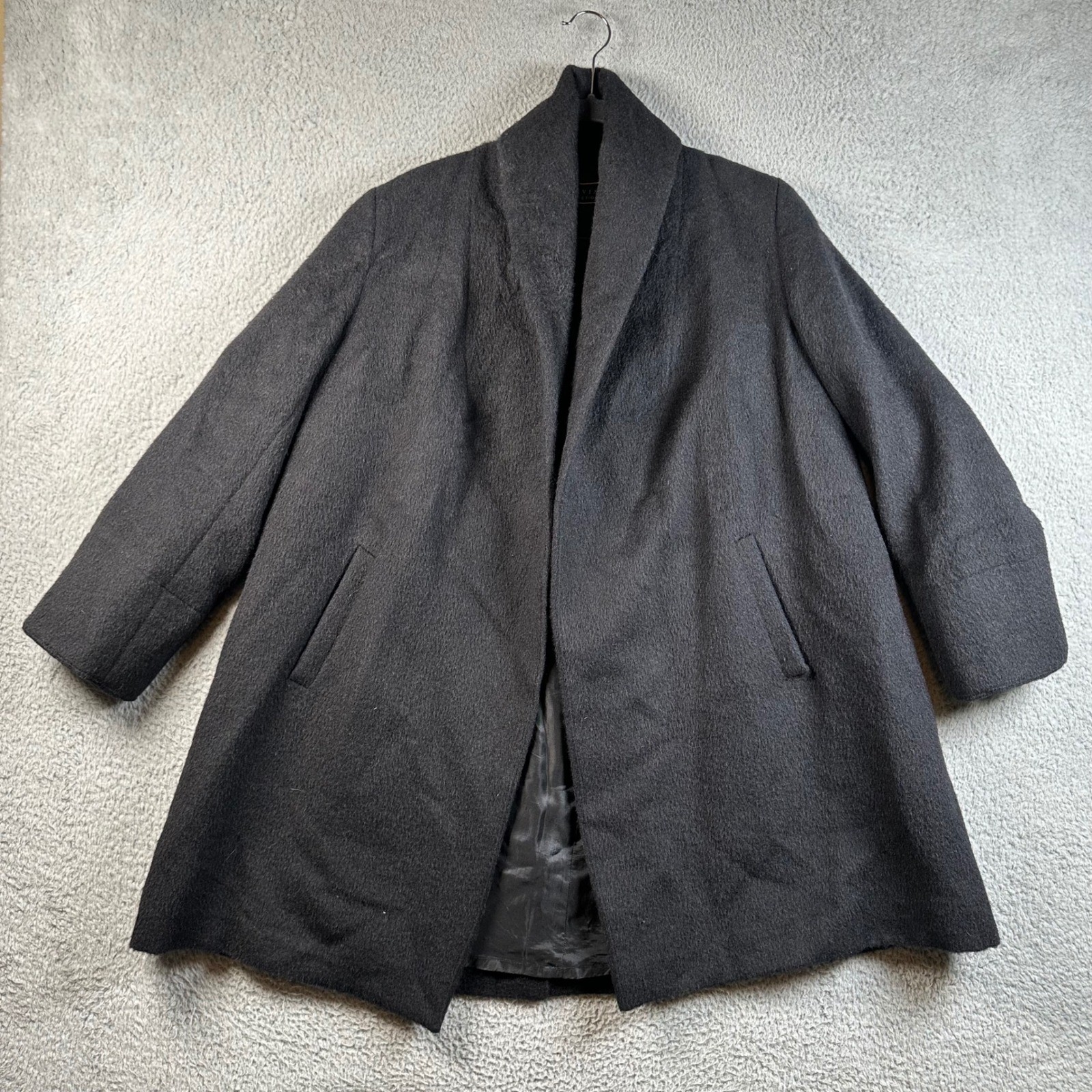 Peruvian Connection Baby Alpaca Wool Open Front Swing Coat Black M Old Money