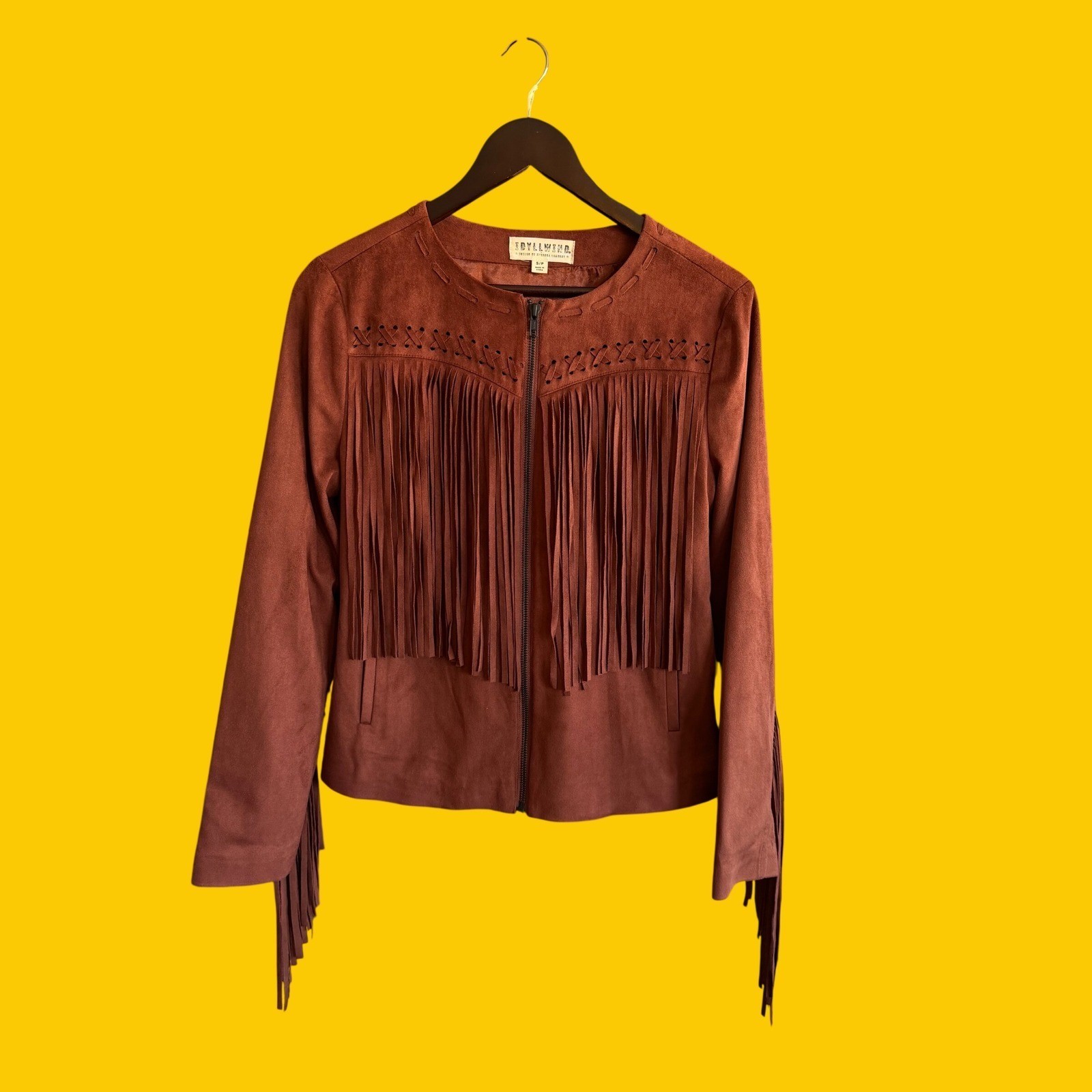 Idyllwind Miranda Lambert Rust Brown Faux Suede Fringe Western Zip Jacket Small