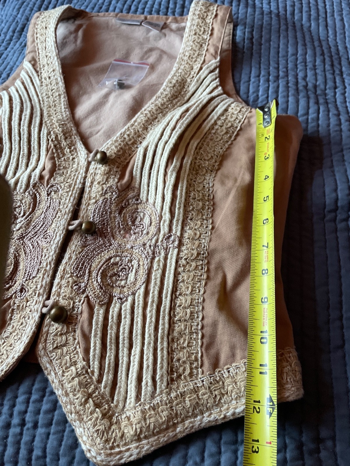 vintage Newport News embroidered woven vest womens brown beige Size 12
