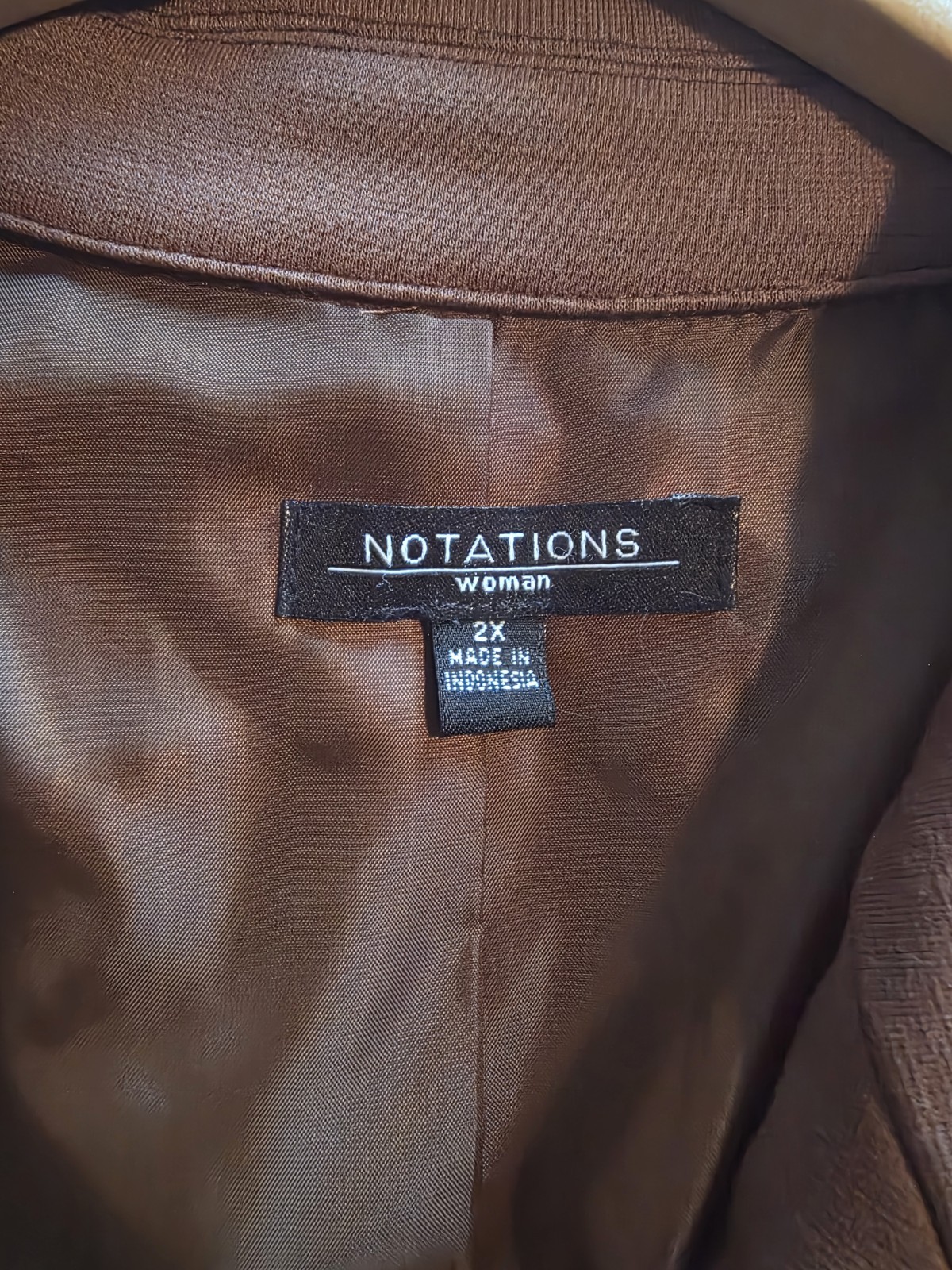 Notations Brown Open Blazer Womens Size 2X Lined , No Pockets 3/4 Sleeve