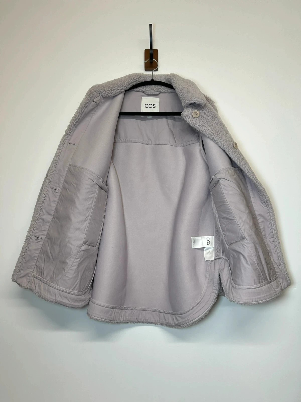 COS Lilac Teddy Fleece Boxy Oversized Wool Mix Jacket Coat Eur Size Small