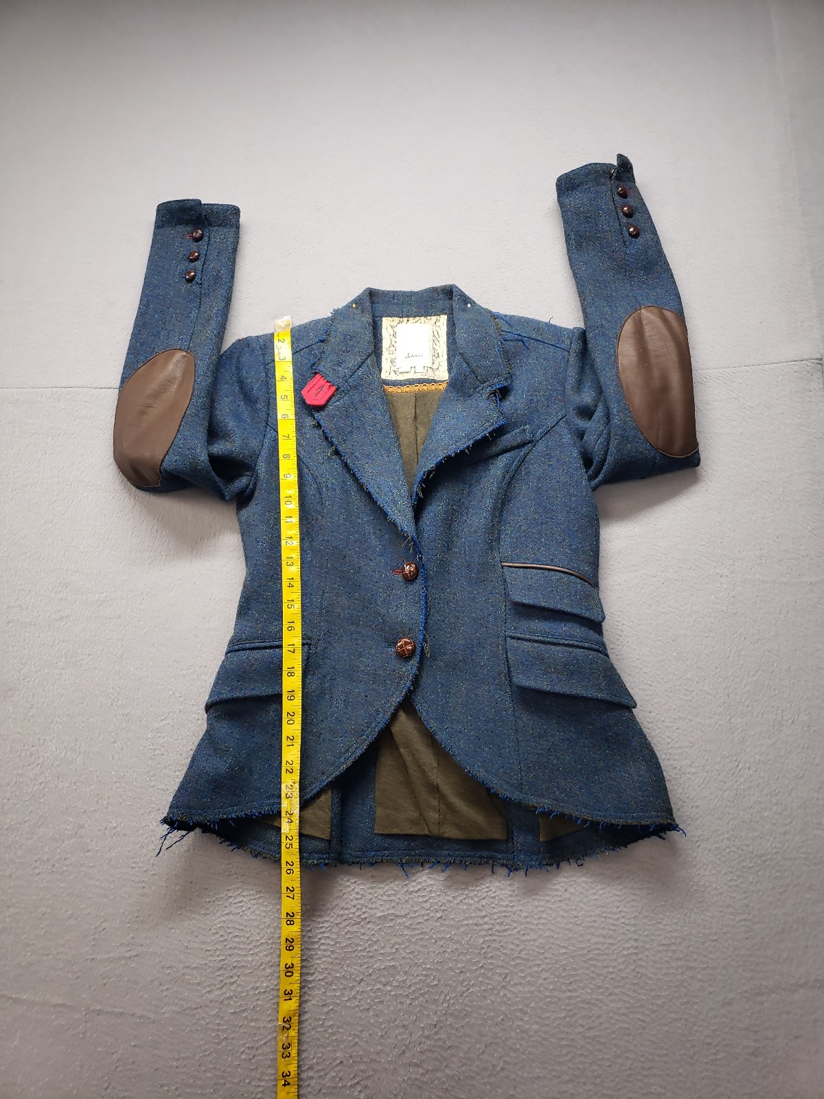 Elevenses Women Blazer Jacket 6 Blue Tweed Single Breasted Pockets Collar Formal