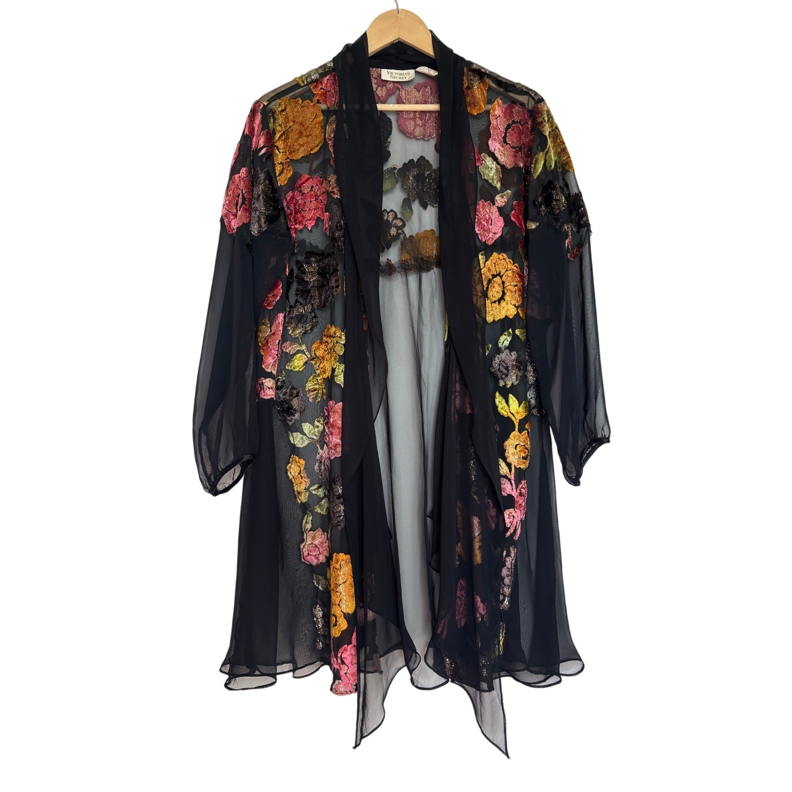 VTG Victoria’s Secret Gold Label Sheer Kimono Velvet Burnout Glitter Whimsygoth