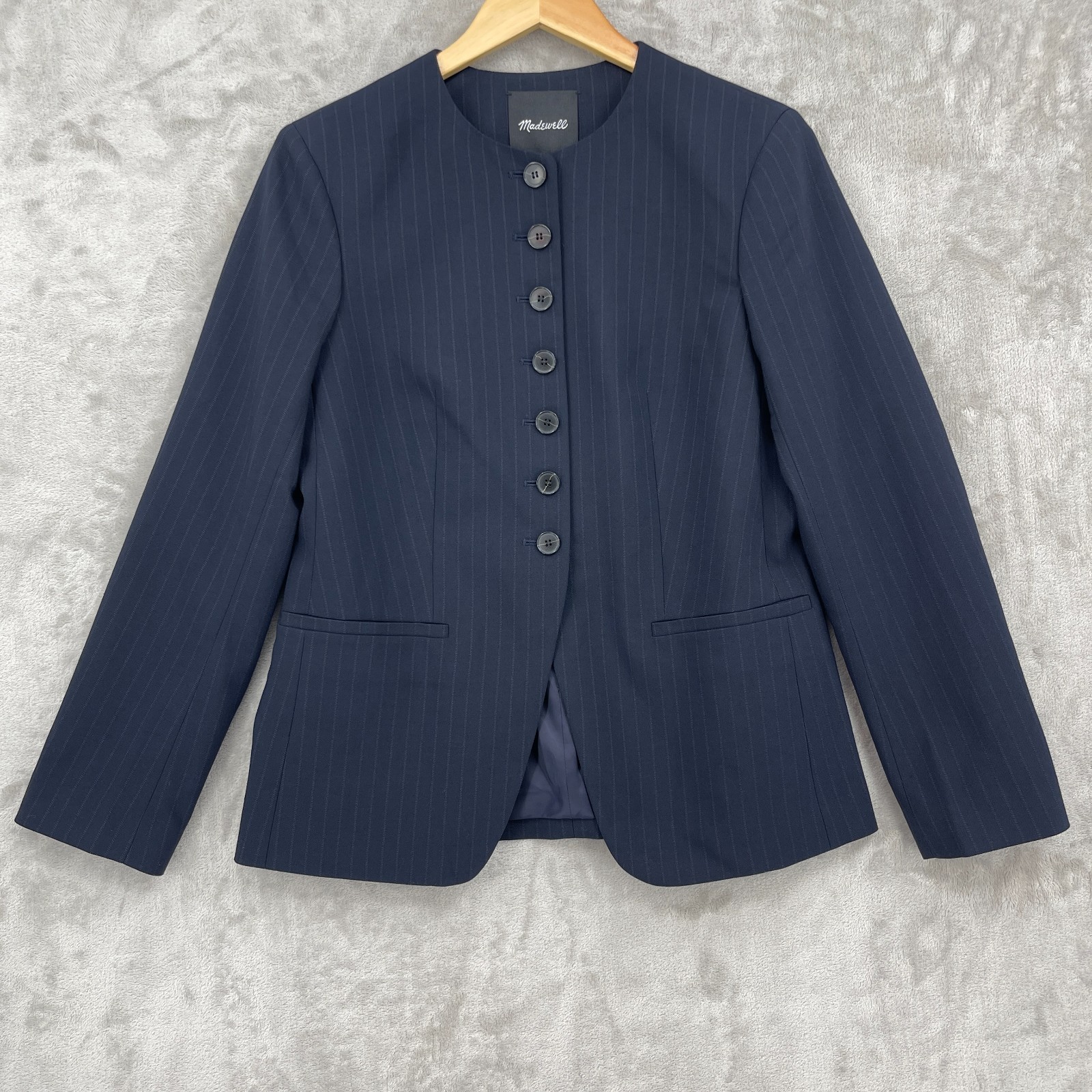 Madewell Women’s 6 The Nolita Cutaway Blazer Dark Navy Stripe Italian Fabric