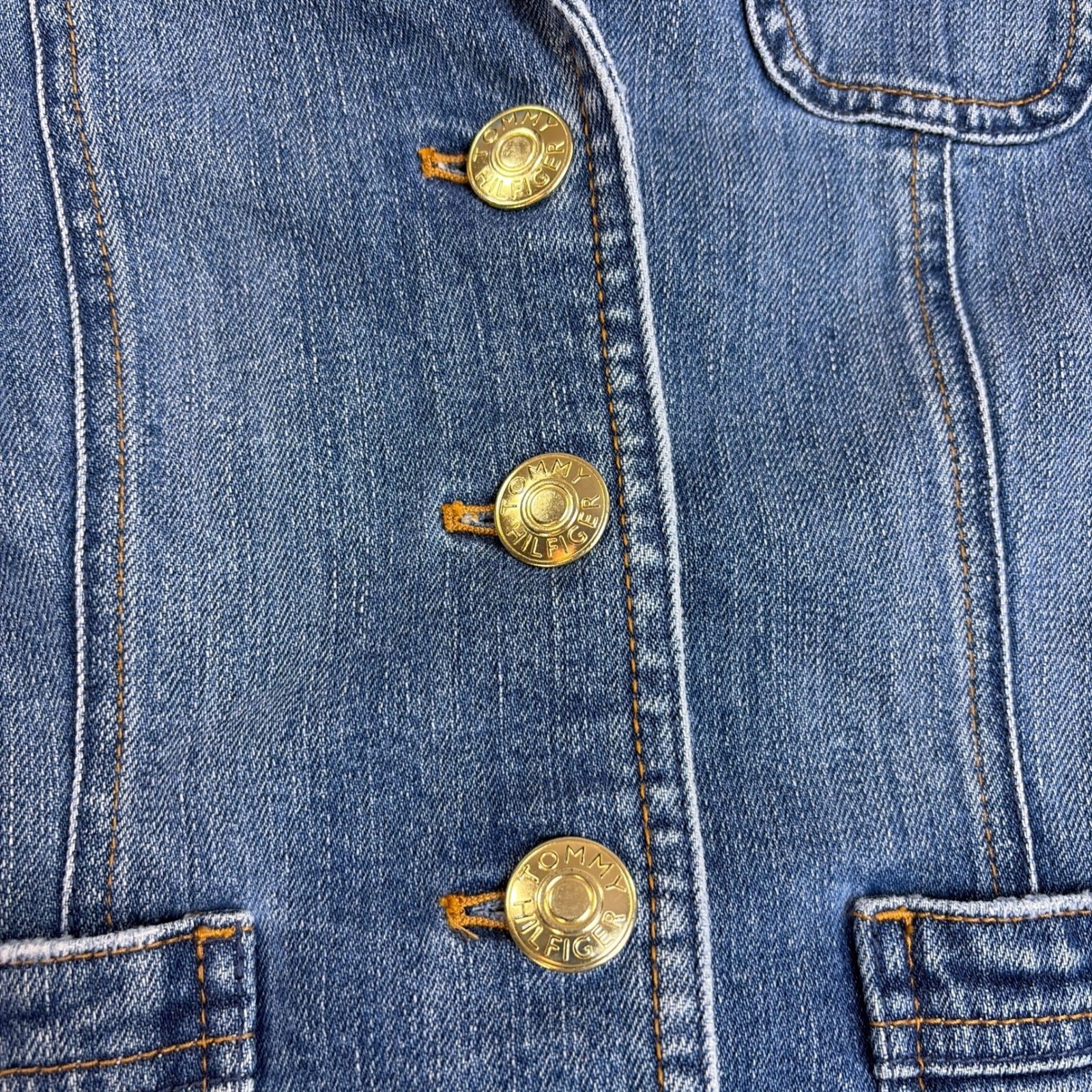 Tommy Hilfiger Denim Blazer Jacket Medium Wash Gold Buttons Petite 4P