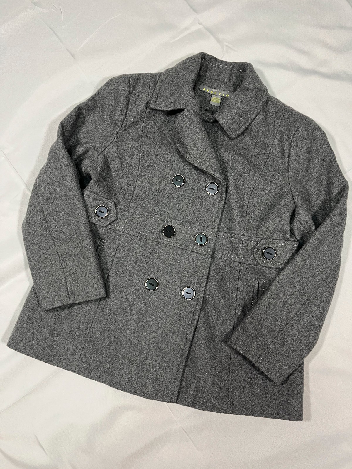 Kenneth Cole Reaction Wool Blend Double Breasted Pea Coat Jacket Gray XXL