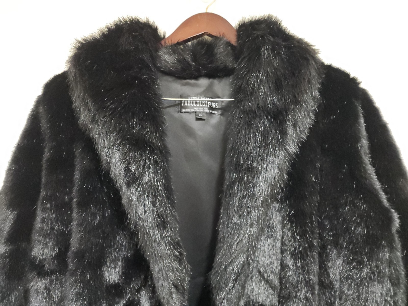 Donna Salyers Fabulous Furs Long Coat Women XL Black Faux Fur Open Front Outdoor