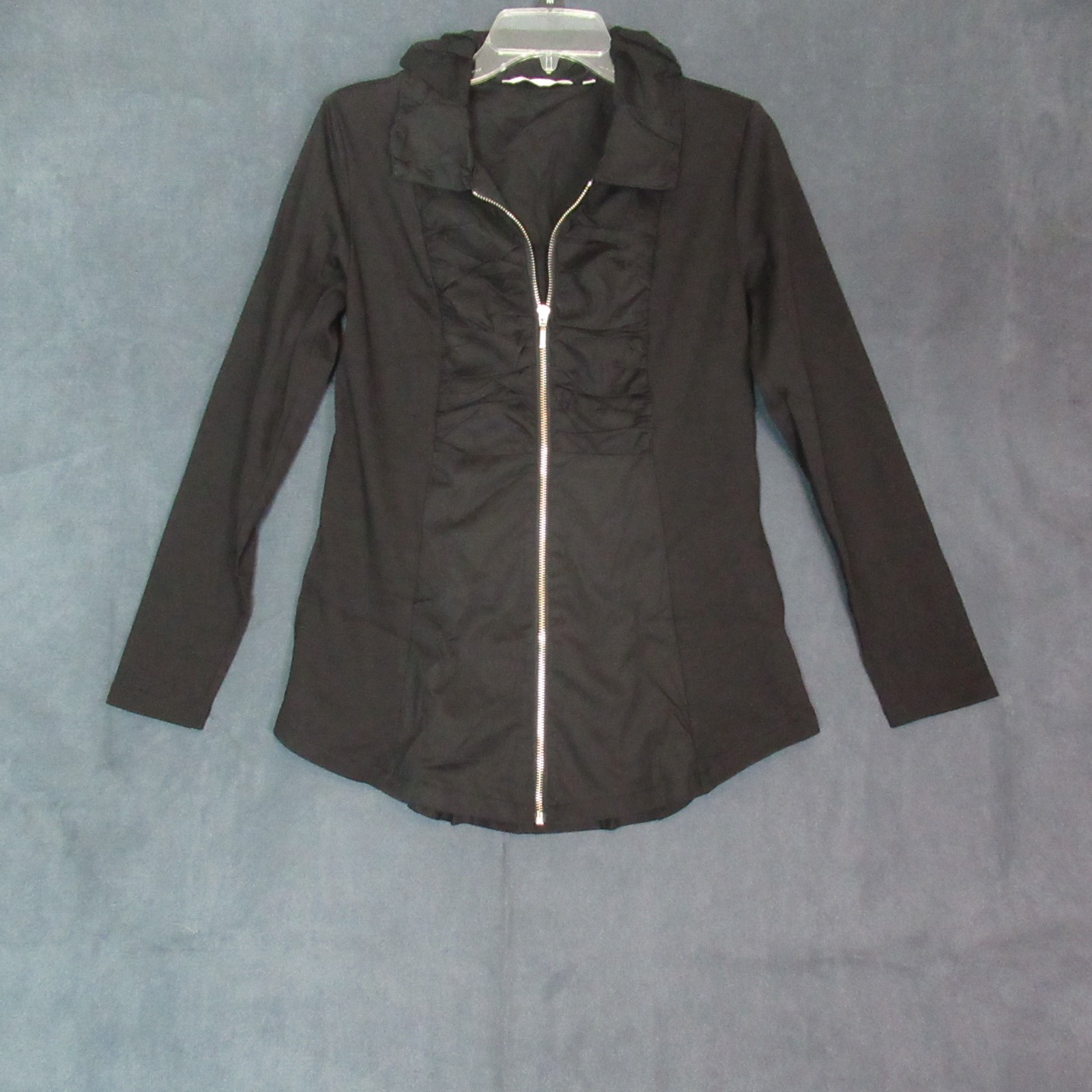 Soft Surroundings Jacket Womens XS Black Ruched Full Zip Long Sleeve Shirt Thin