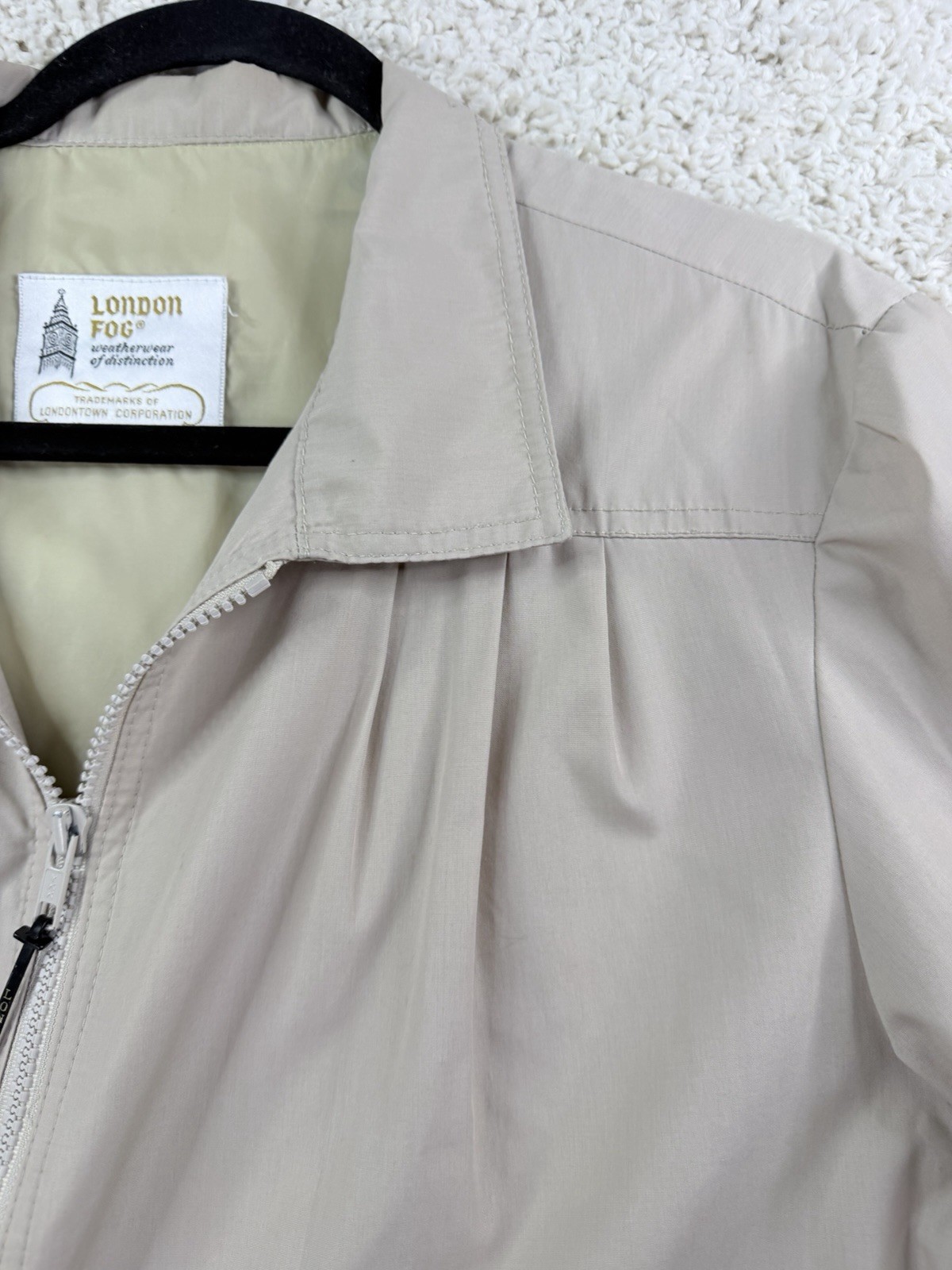 Vintage London Fog Womens 90s Jacket Beige Zip Front Lightweight Coat XL