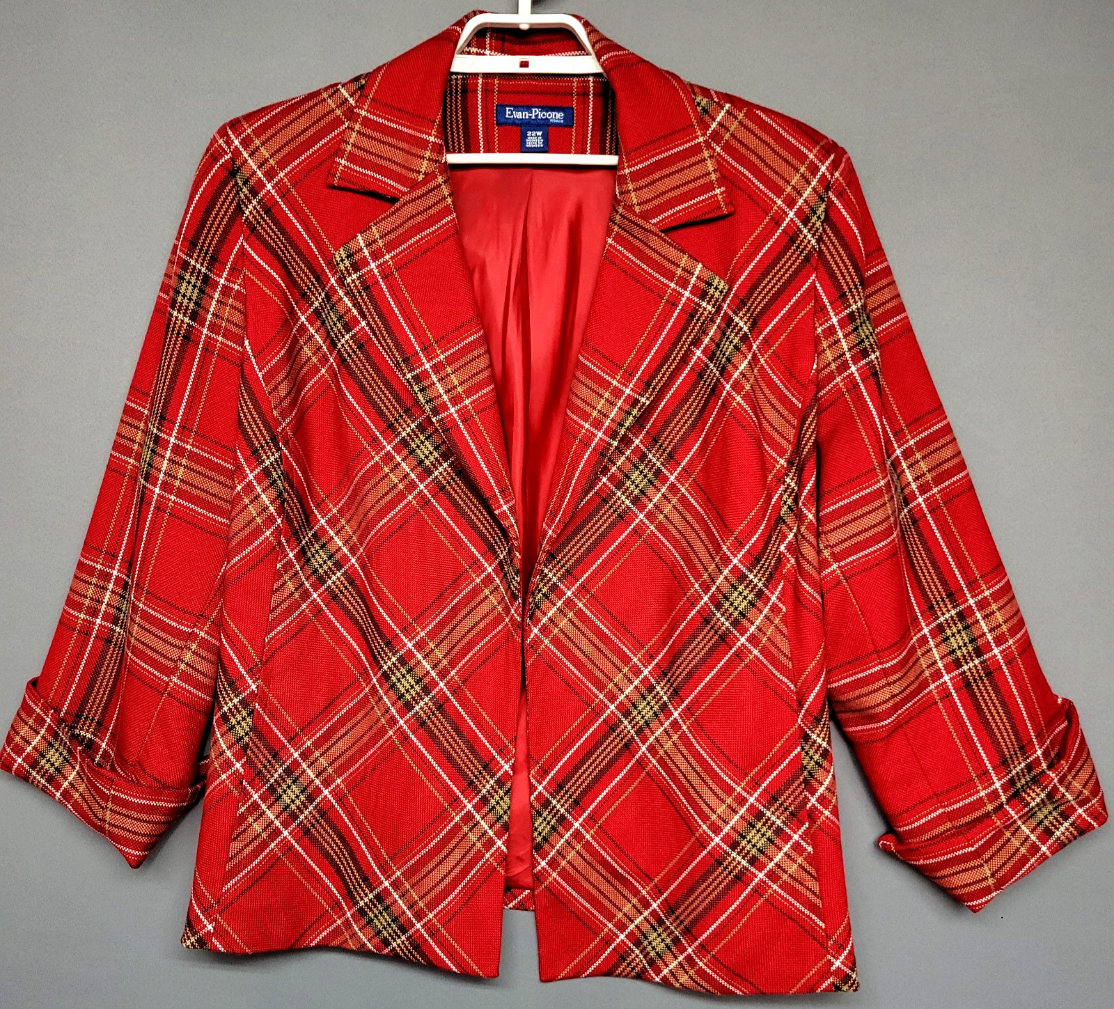 Evan- Picone Red Plaid Blazer Womens 22W Plus Tartan Career Jacket Classic