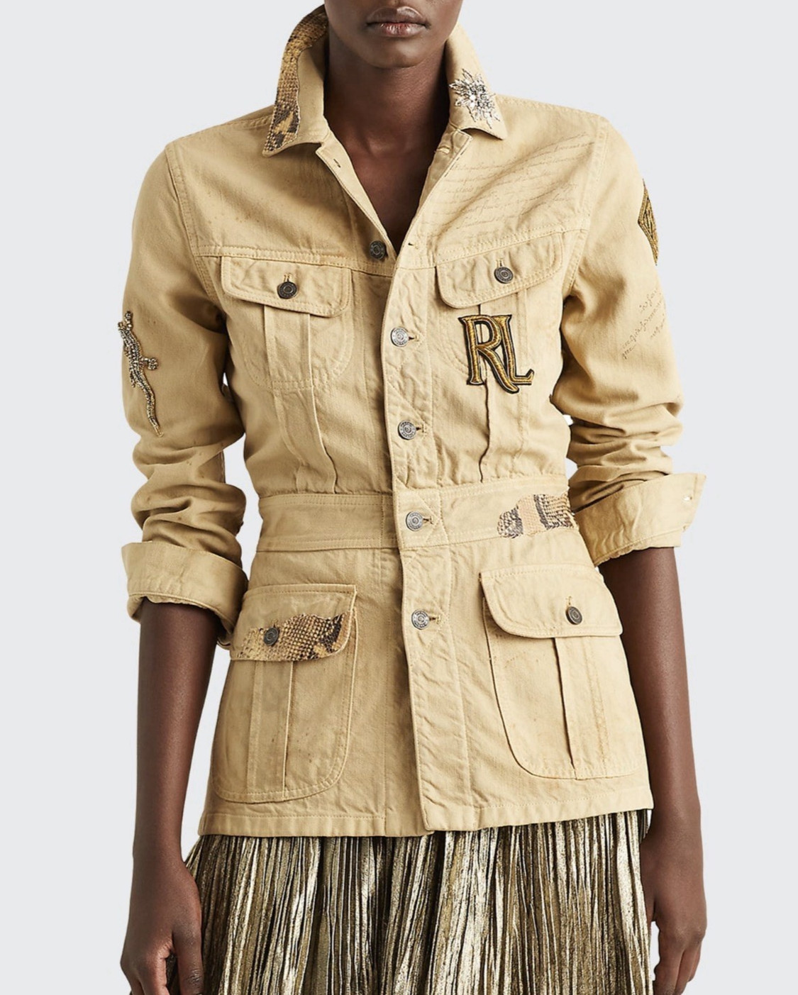 Ralph Lauren Purple Label Bacall Safari Jacket w/ Iconic Patch Applique Size 4