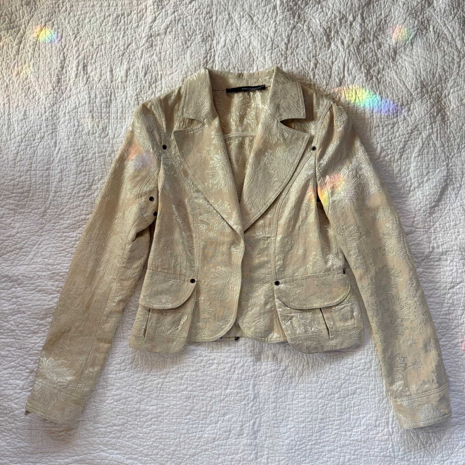 Atos Lombardini Cream Gold Floral Brocade Blazer Jacket Made in Italy Size Small