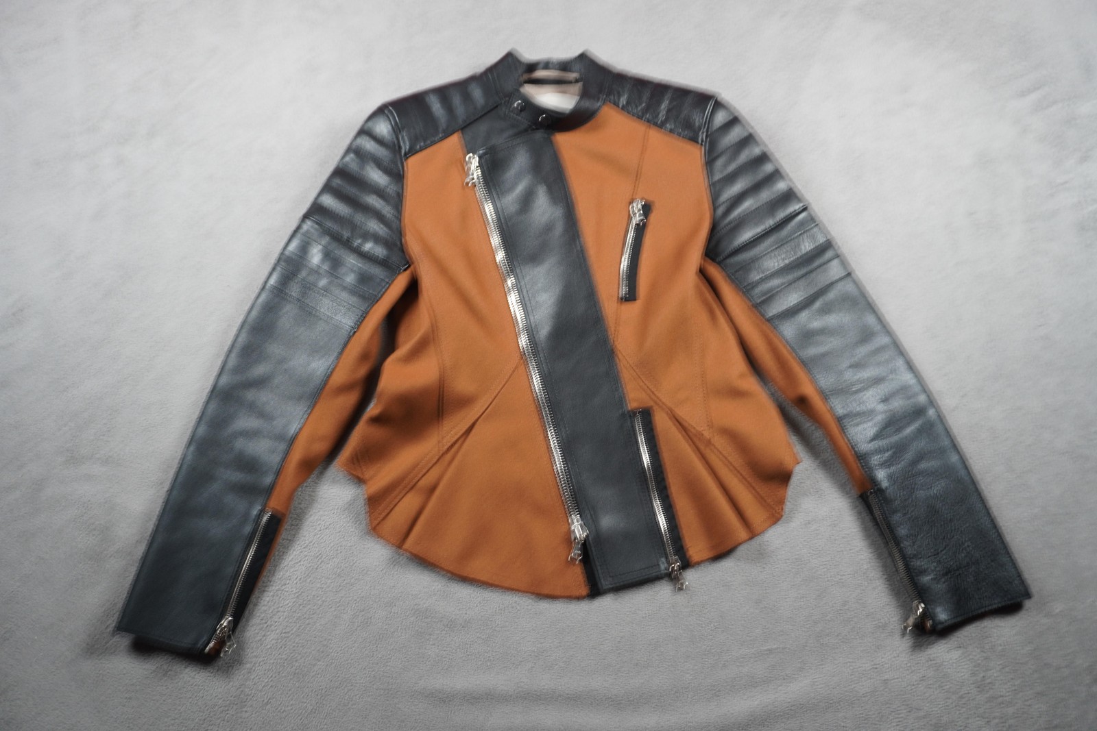 3.1 Phillip Lim Jacket Womens 2 Brown Wool Leather Quilted Moto Asymmetrical Zip