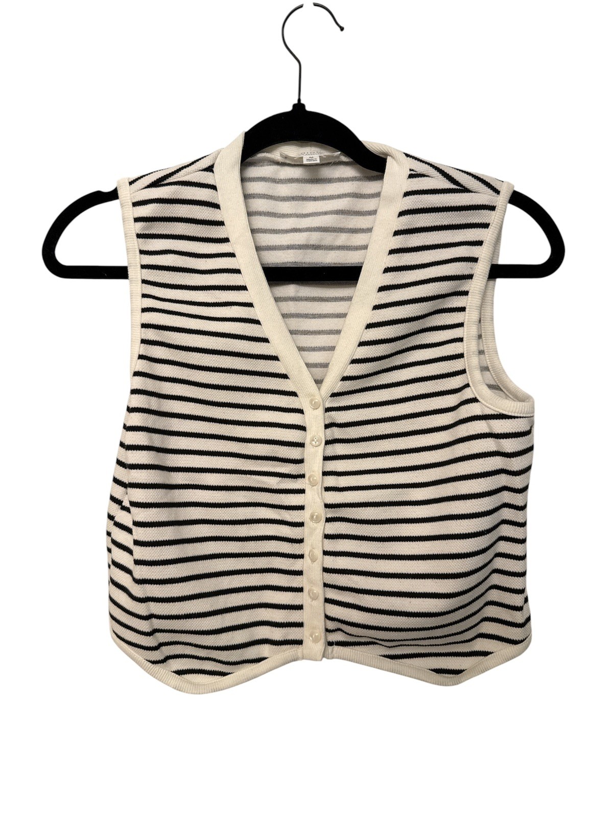 Kirious White and Black Striped Cropped Button Front Vest Size Medium NWOT