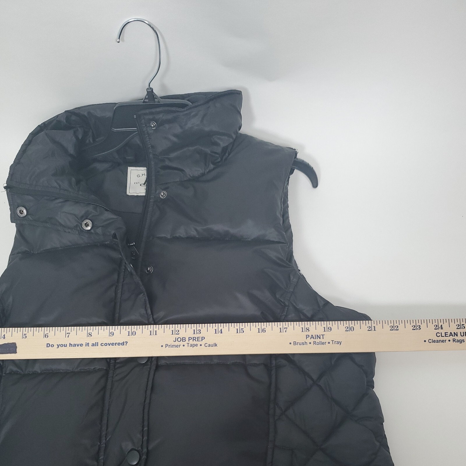 GH Bass CO Womens Black Full Zip Snap Puffer Vest Down Feather Knit Back SZ L