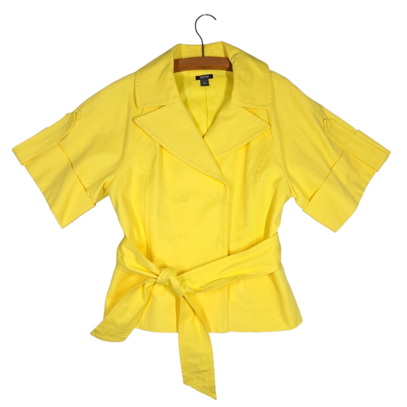 Kenneth Cole Reaction Belted Jacket Yellow Safari Modern Utility Canvas Womens 4