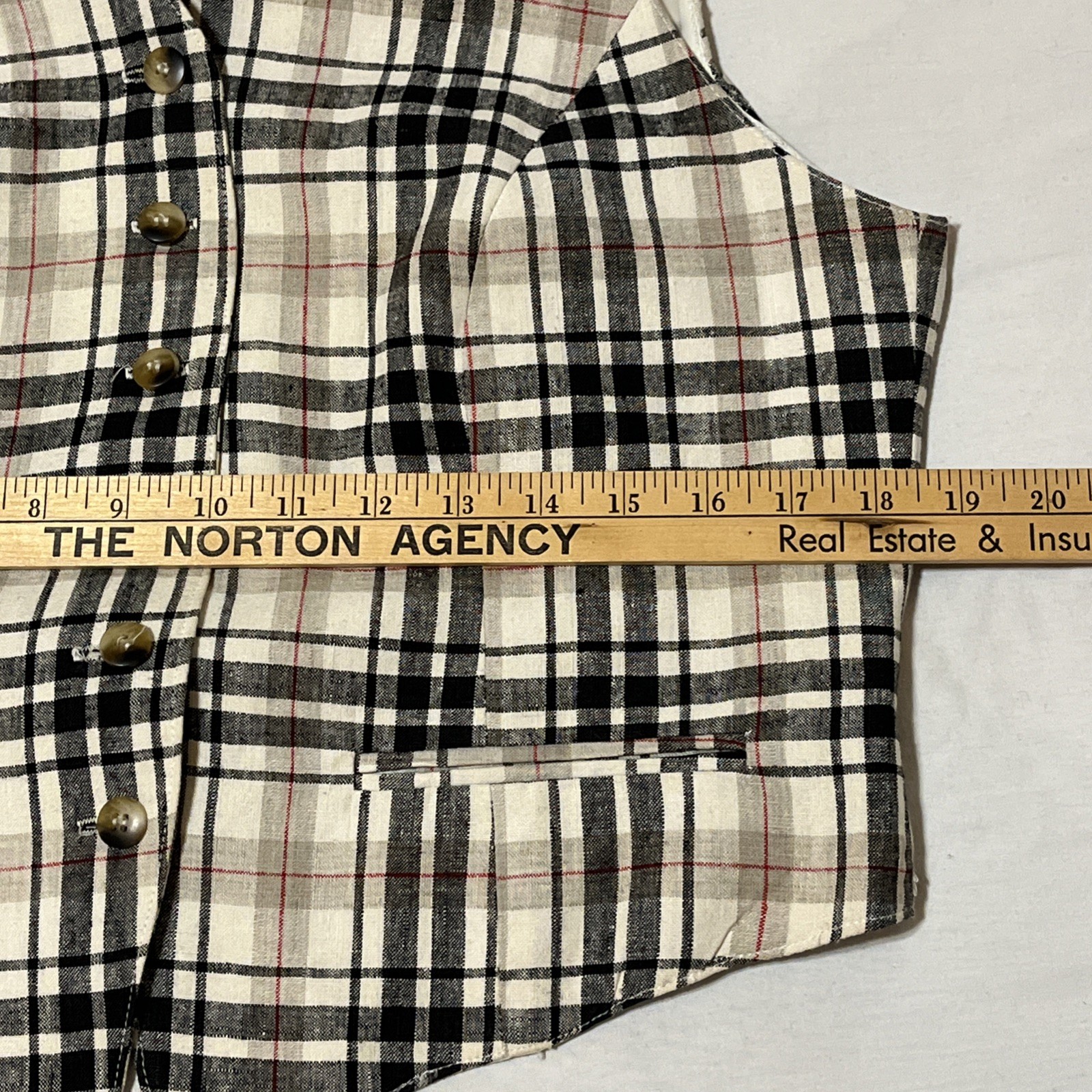 VTG CC Vest Women’s Beige Nova Check Sleeveless Lined Linen Blend