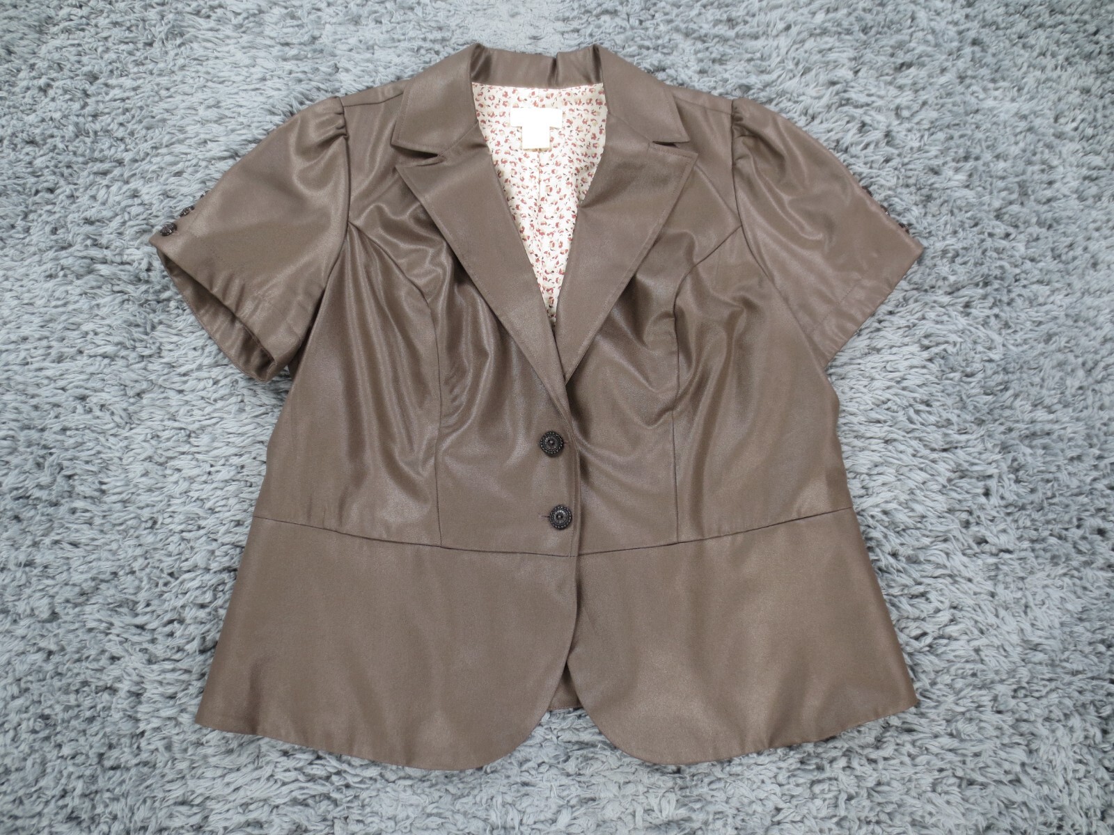 Maurices Jacket Womens 16 Brown Polyester Cotton Lined 2 Button Short Sleeve