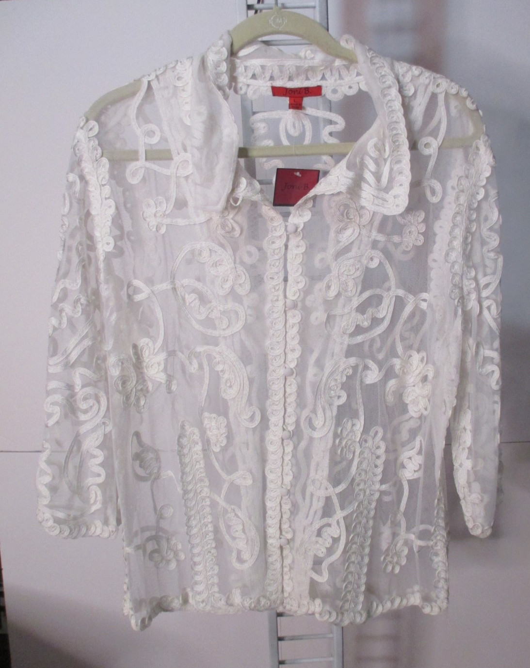 NWT JONI B L White Sheer Lace Sostache Burnout Evening Jacket