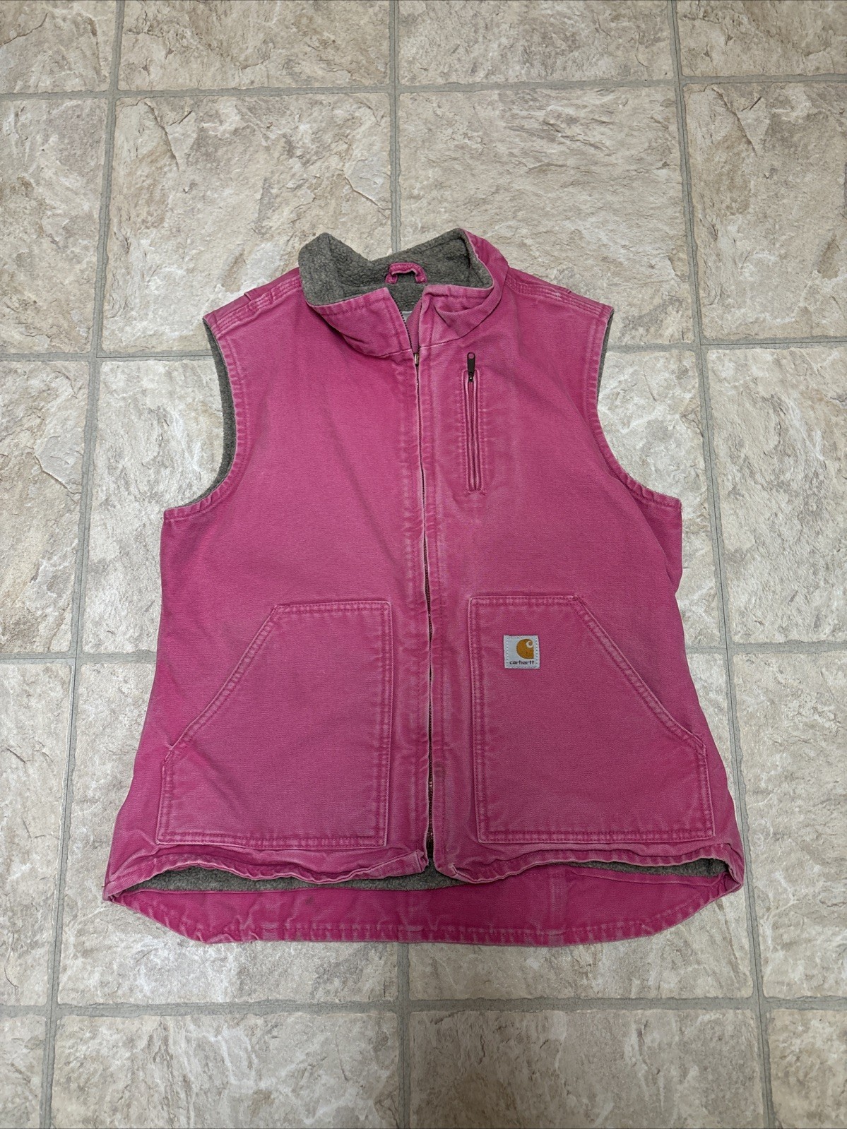 Carhartt Vest Womens Size Medium Rose Pink Sherpa Lined Full Zip WV001