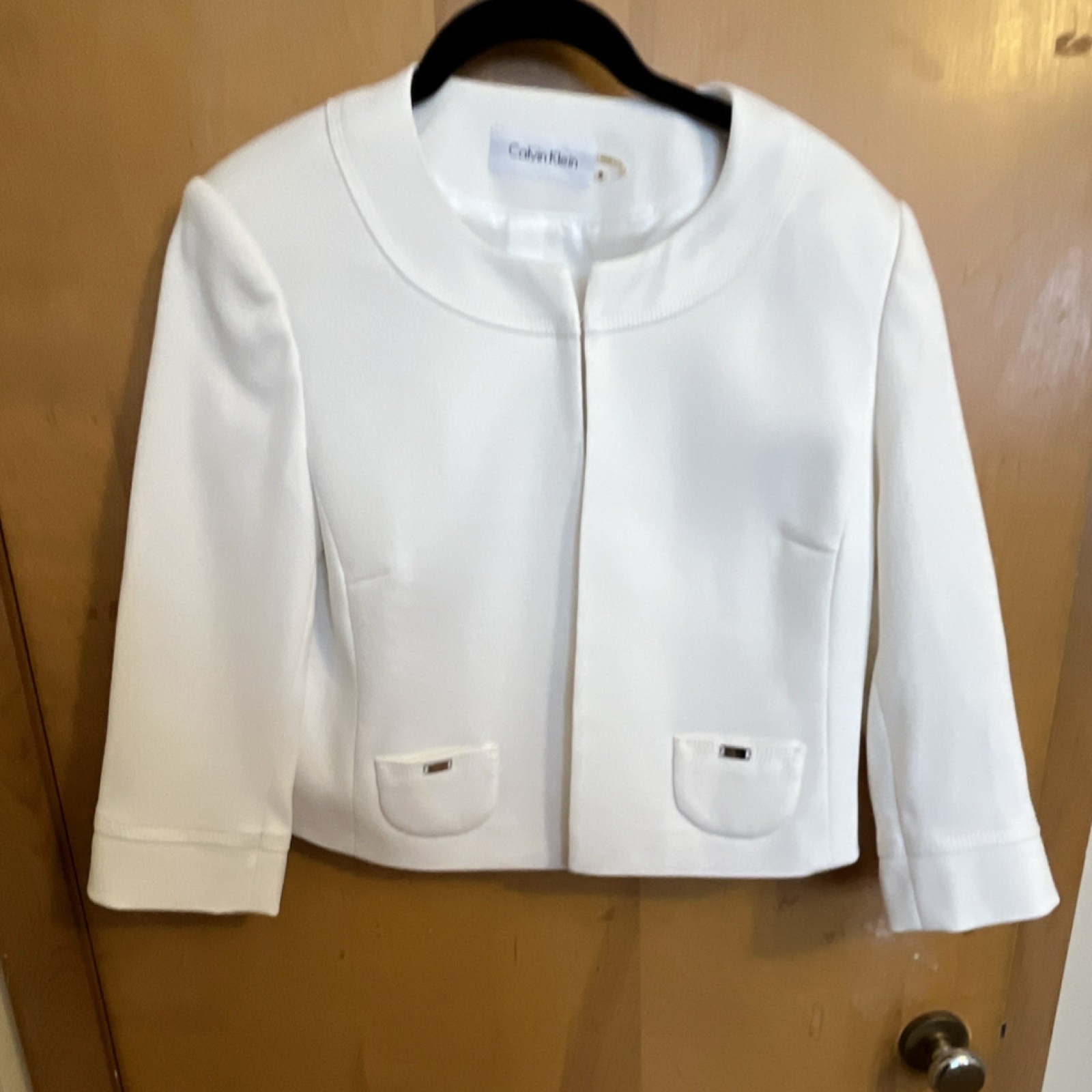 Calvin Klein White Blazer Suit Jacket Women’s Size 8 Collared Long Sleeve Pocket