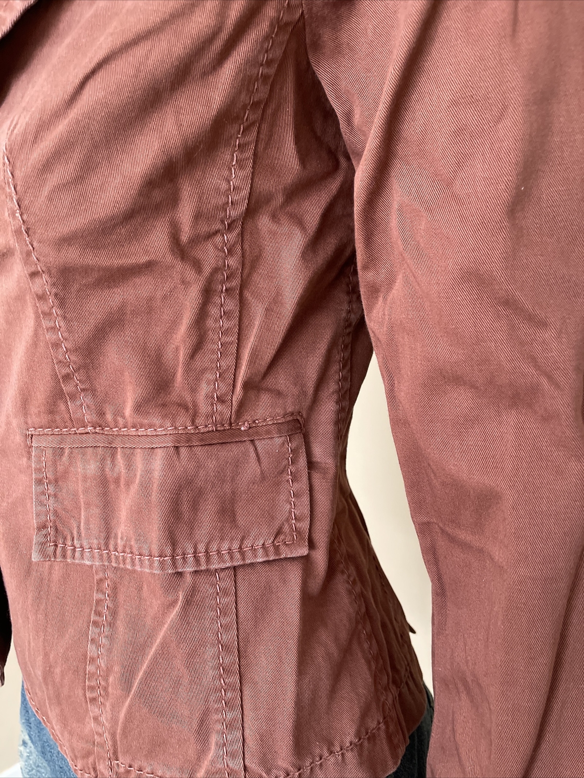 Women’s Brown Cotton Casual Button Metal Embroidered Pocketed Size M Jacket