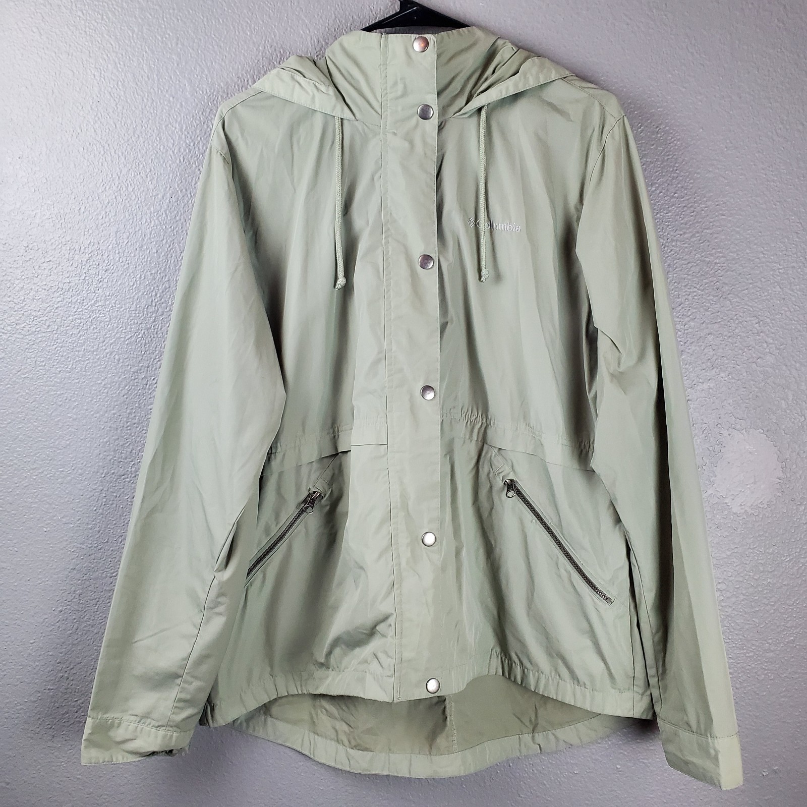Columbia Womens Lillian Ridge Hooded Rain Jacket Sage Green XL Lightweight Shell