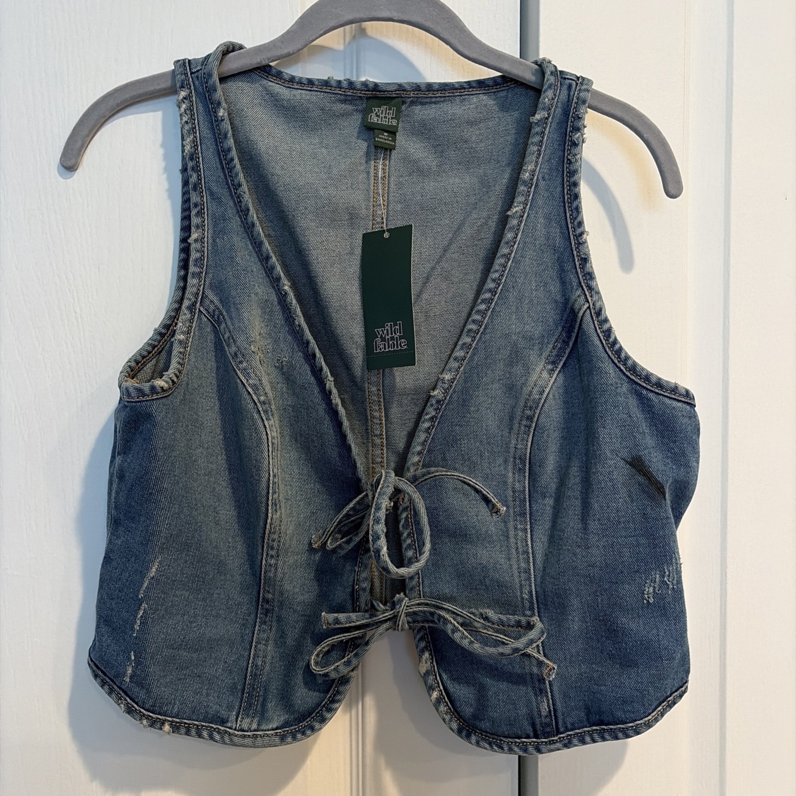 Wild Fable Denim Tie Front Vest Top Corset Crop Medium Blue Jean M