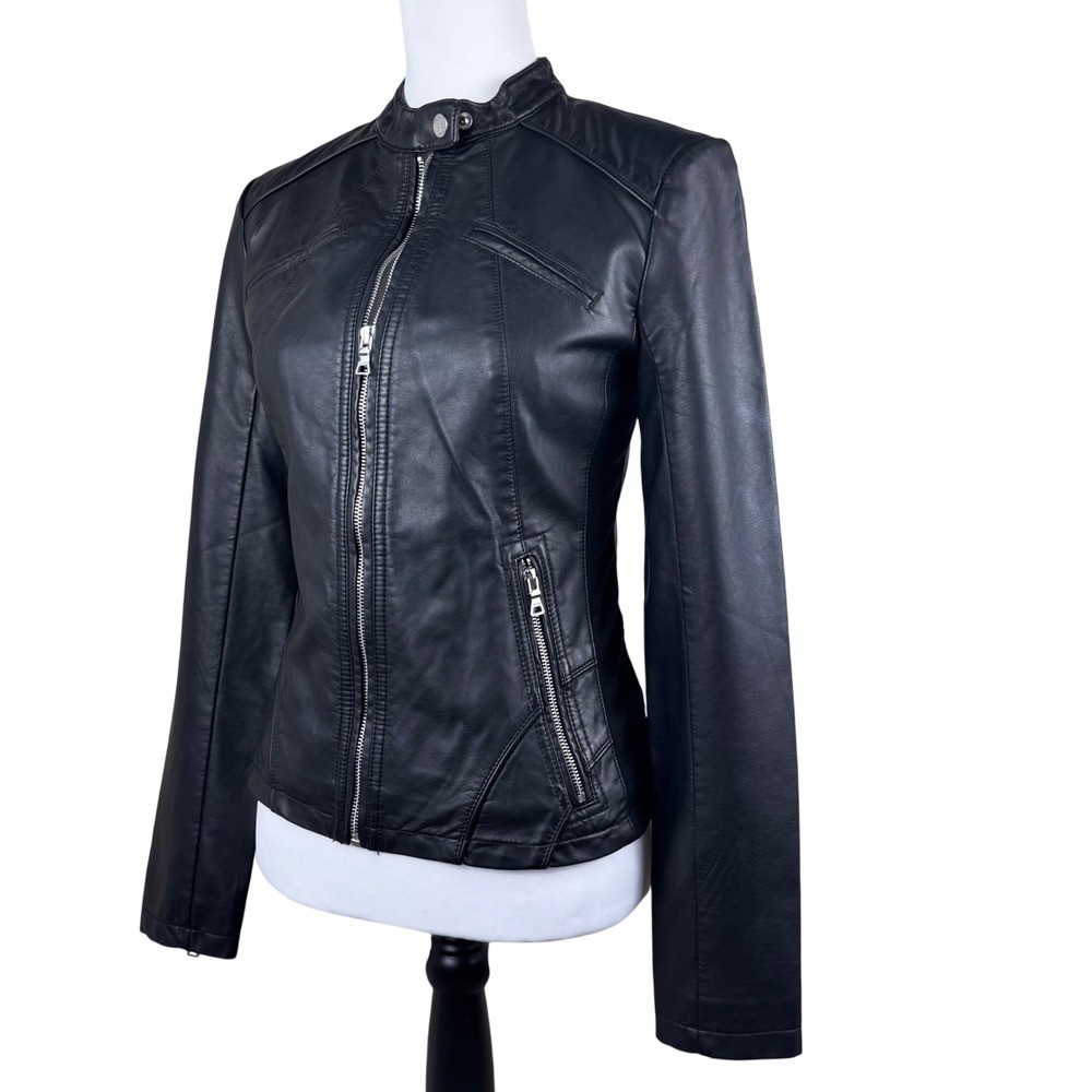 NWT GUESS Black Faux Leather Touch Moto Biker Women’s Jacket Size XS