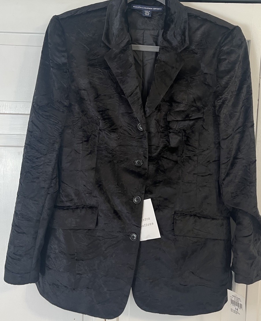 Ralph Lauren Sport Highland Black Crushed Velvet 4 Button Blazer NWT $245 Sz 14