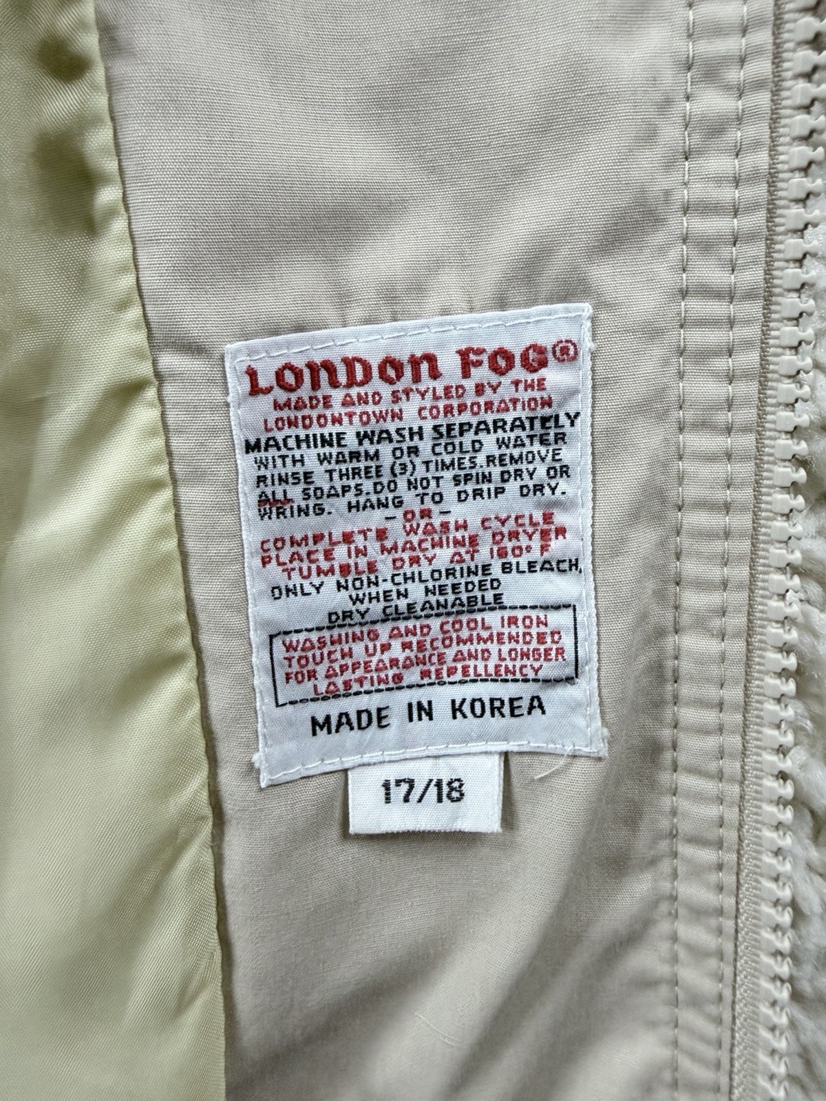 Vintage London Fog Womens 90s Jacket Beige Zip Front Lightweight Coat XL