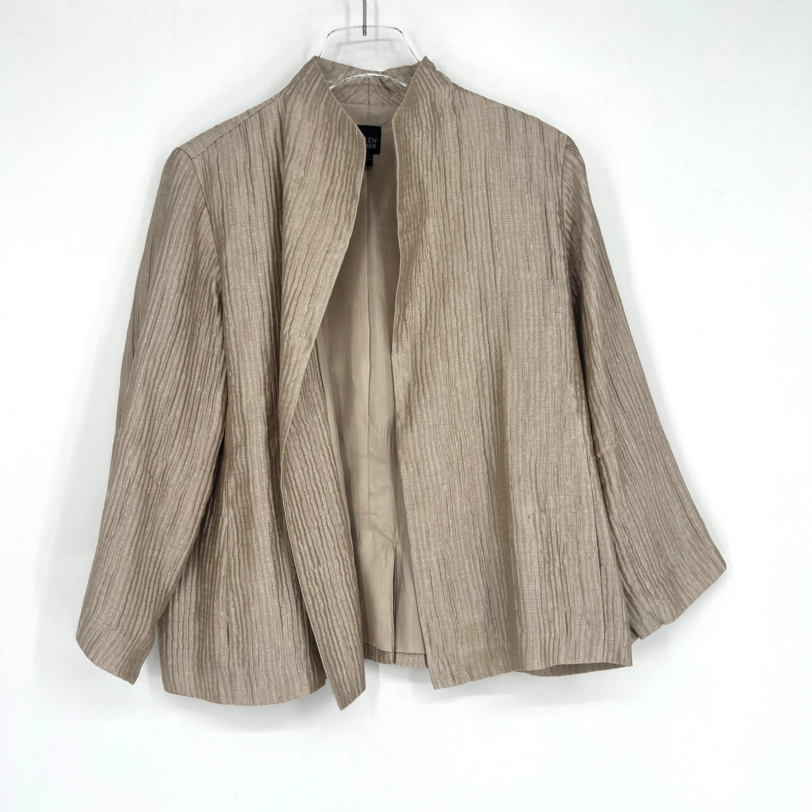 Eileen Fisher Silk Groove Jacket Womens M Champagne Blazer Metallic Coat