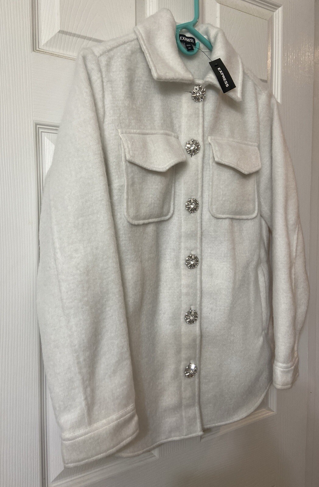 NEW Express Shacket Rhinestone Button Down SzXS Thick RUNS BIG Front/side Pocket