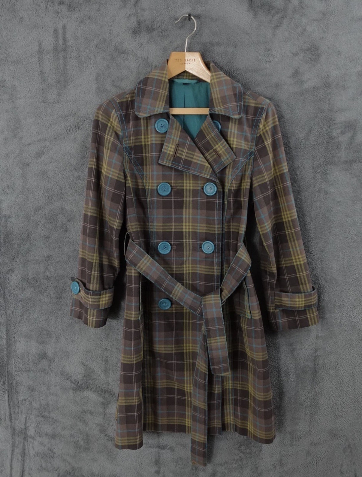 Boden Trench Coat Womens UK 10/US 6 Cotton Plaid Check Long Jacket Belt