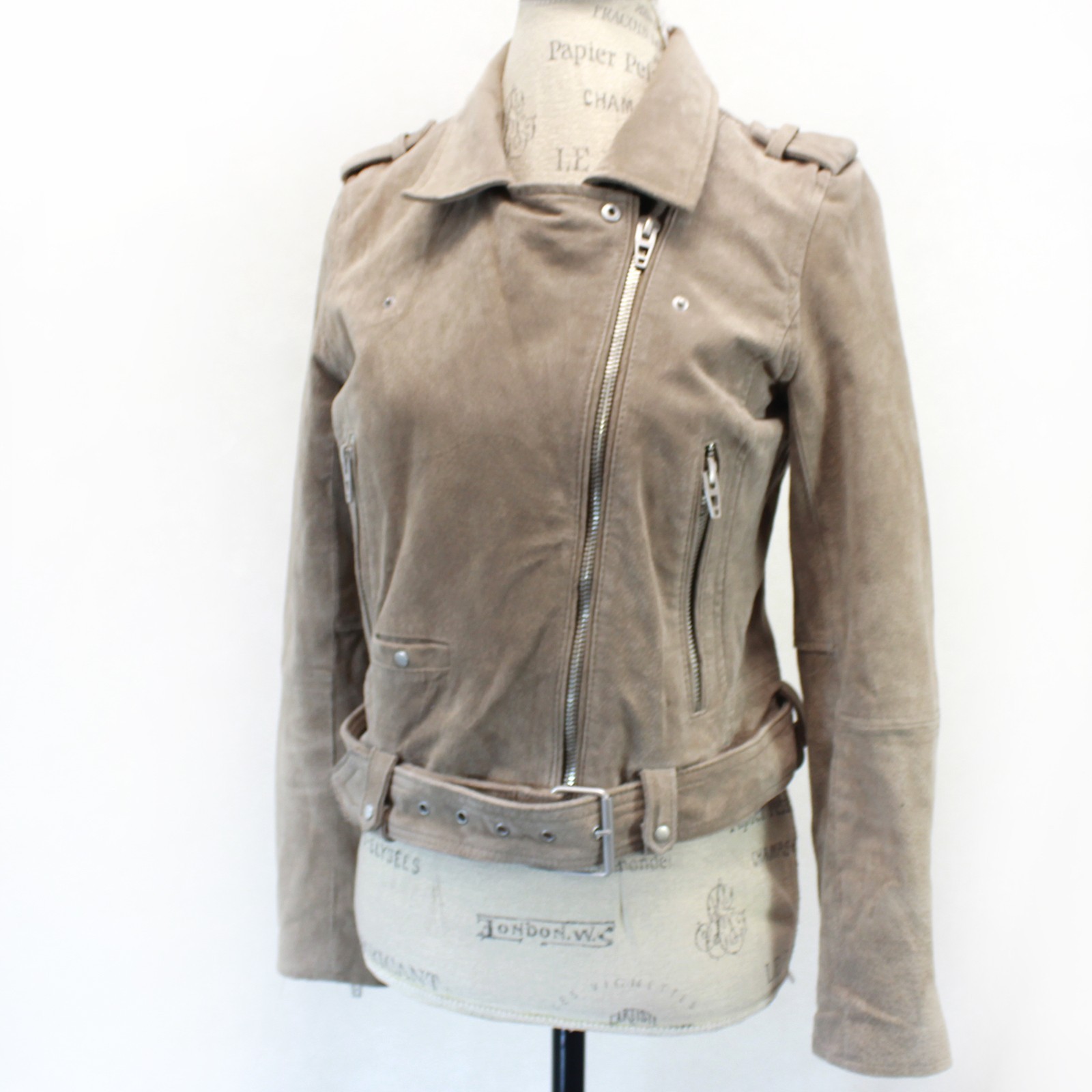 BLANKNYC 100% Genuine Leather Gray Baker Motorcycle Jacket Zip Pocket Belt M