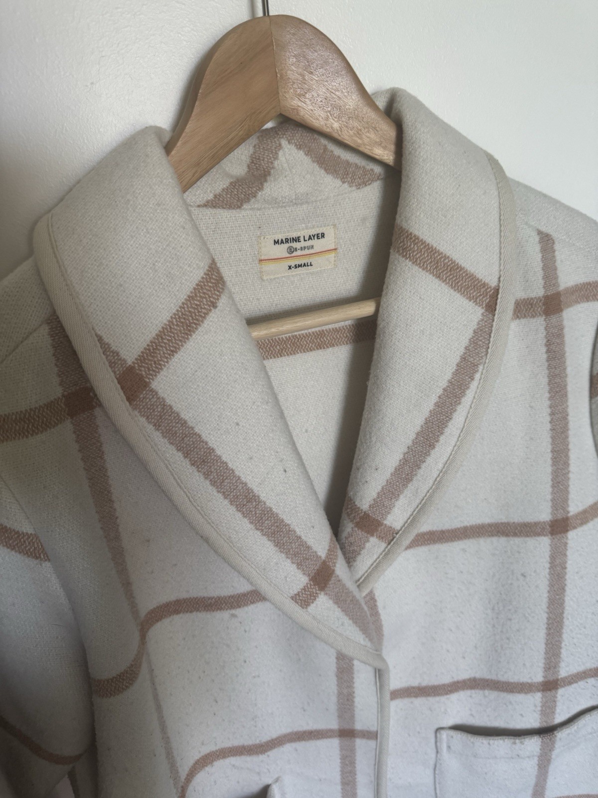 Marine Layer Windowpane Coatigan Women’s XS Shacket Cream Tan Camel