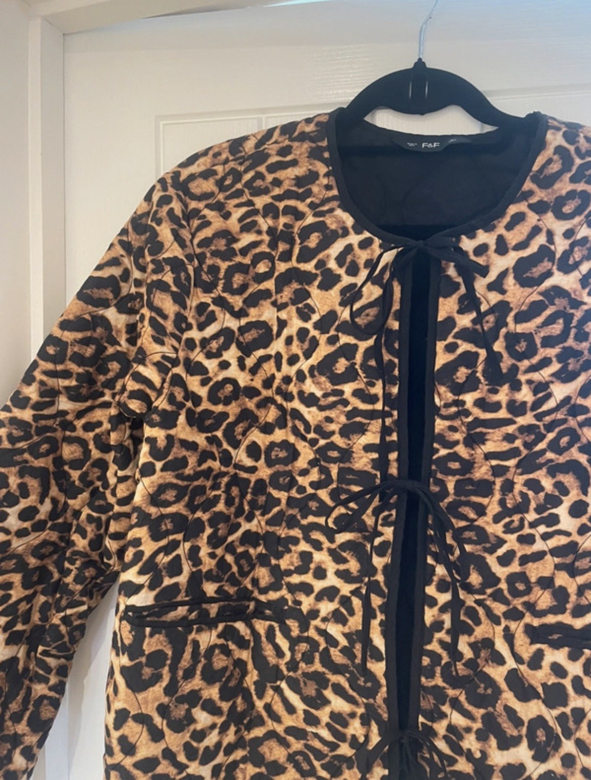 Leopard Animal Print Quilted Boxy Tie Front Jacket UK L
