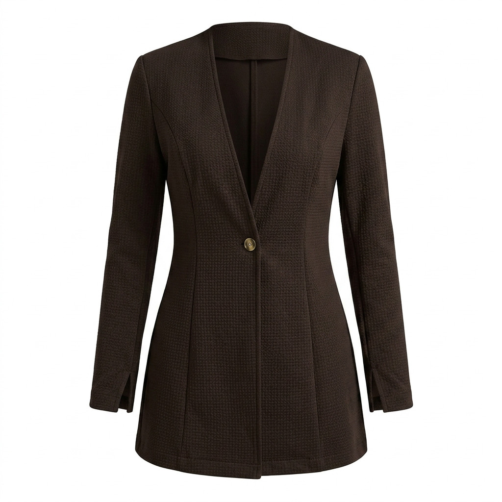 Textured Knit Single-Button Longline Blazer