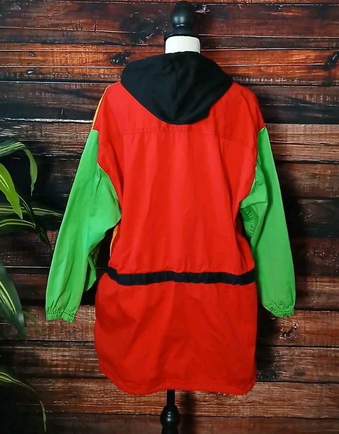 Plus Factor Jacket Size 18 Color Block Hooded Cotton Button Front Vintage 1980s