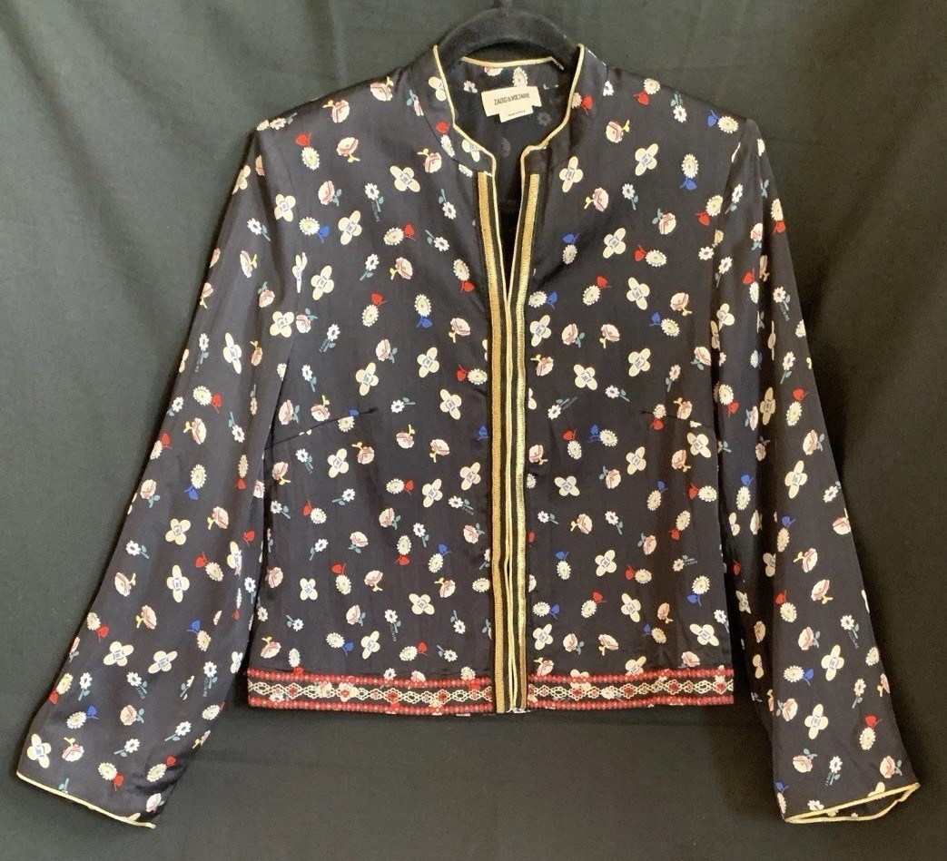 Zadig & Voltaire Vendrix Floral Jacket w/ Metallic & Embroidered Trim -Size 34