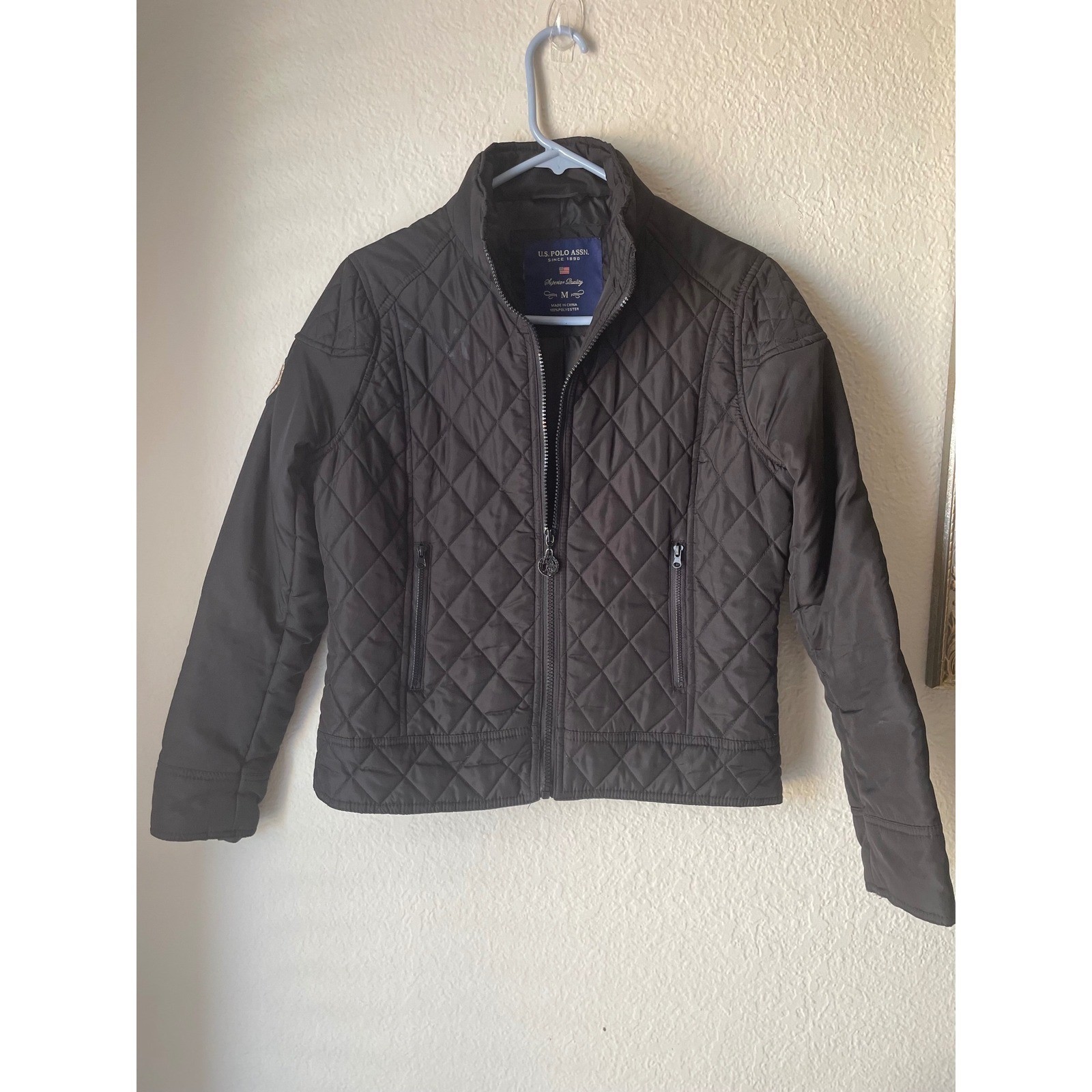 US Polo ASSN Quilted Womens Jacket Black Front Zip Coat Size M