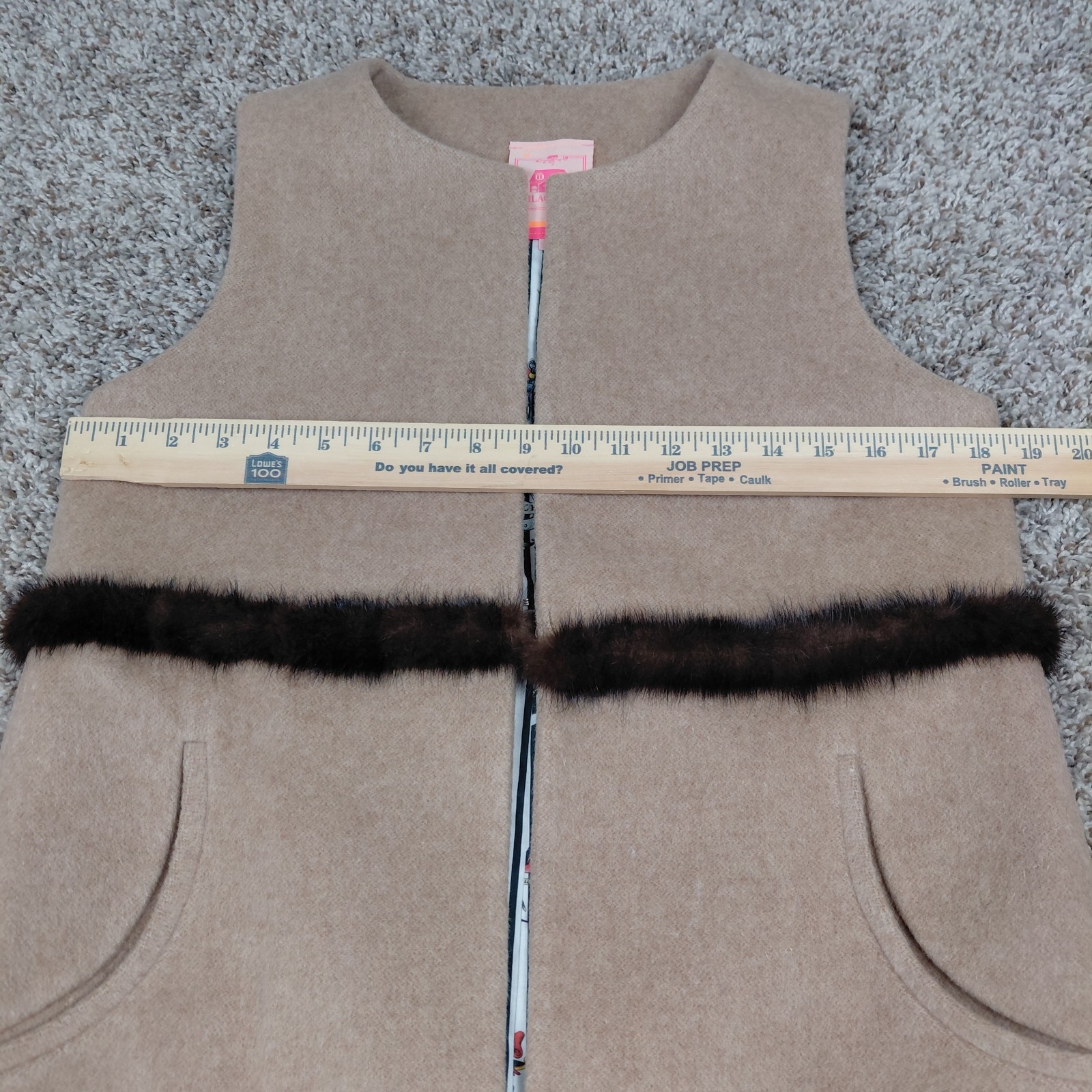 Vilagallo Long Wool Blend Vest Womens Size 40 Camel Beige Faux Fur Made In Spain