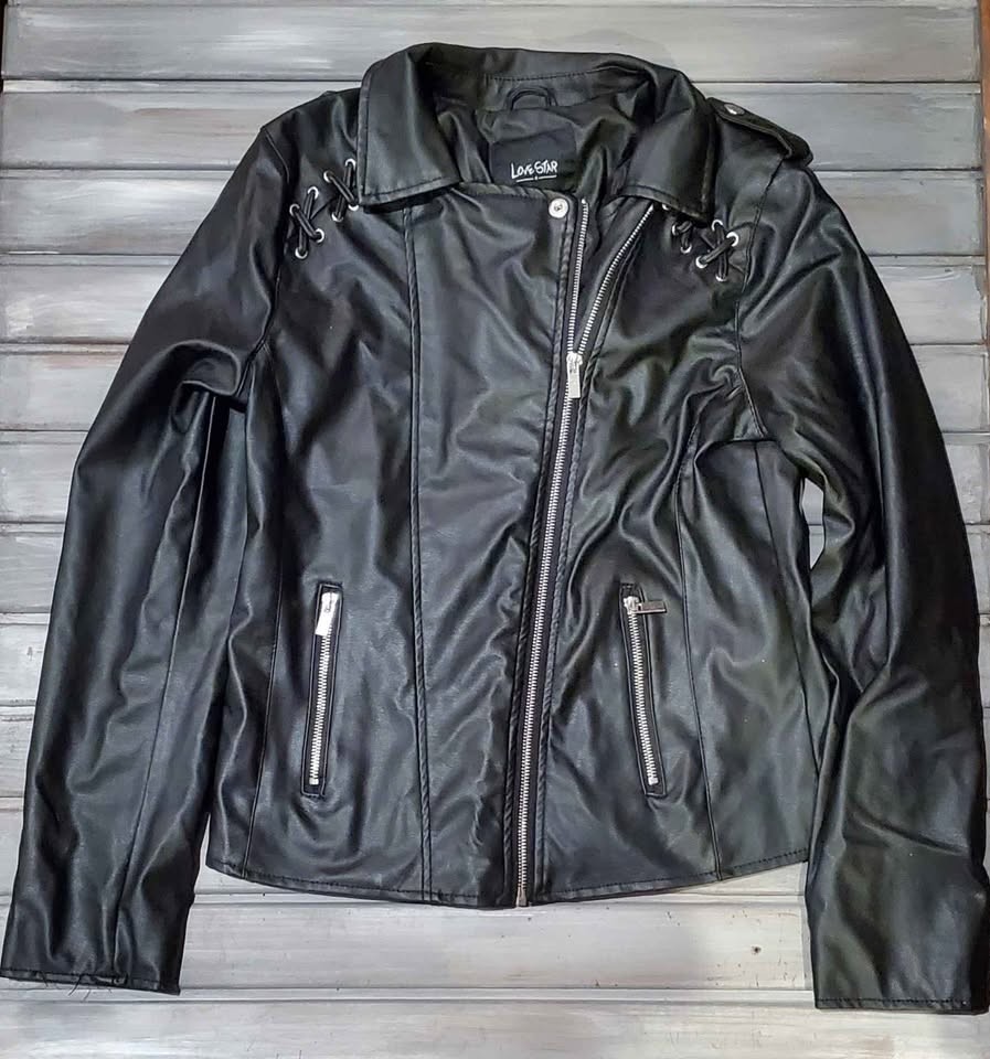 Woman’s Love Star Faux Leather Jacket Size Medium Moto Jacket