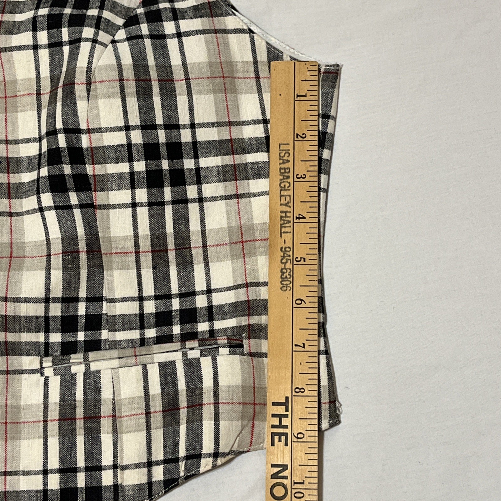 VTG CC Vest Women’s Beige Nova Check Sleeveless Lined Linen Blend