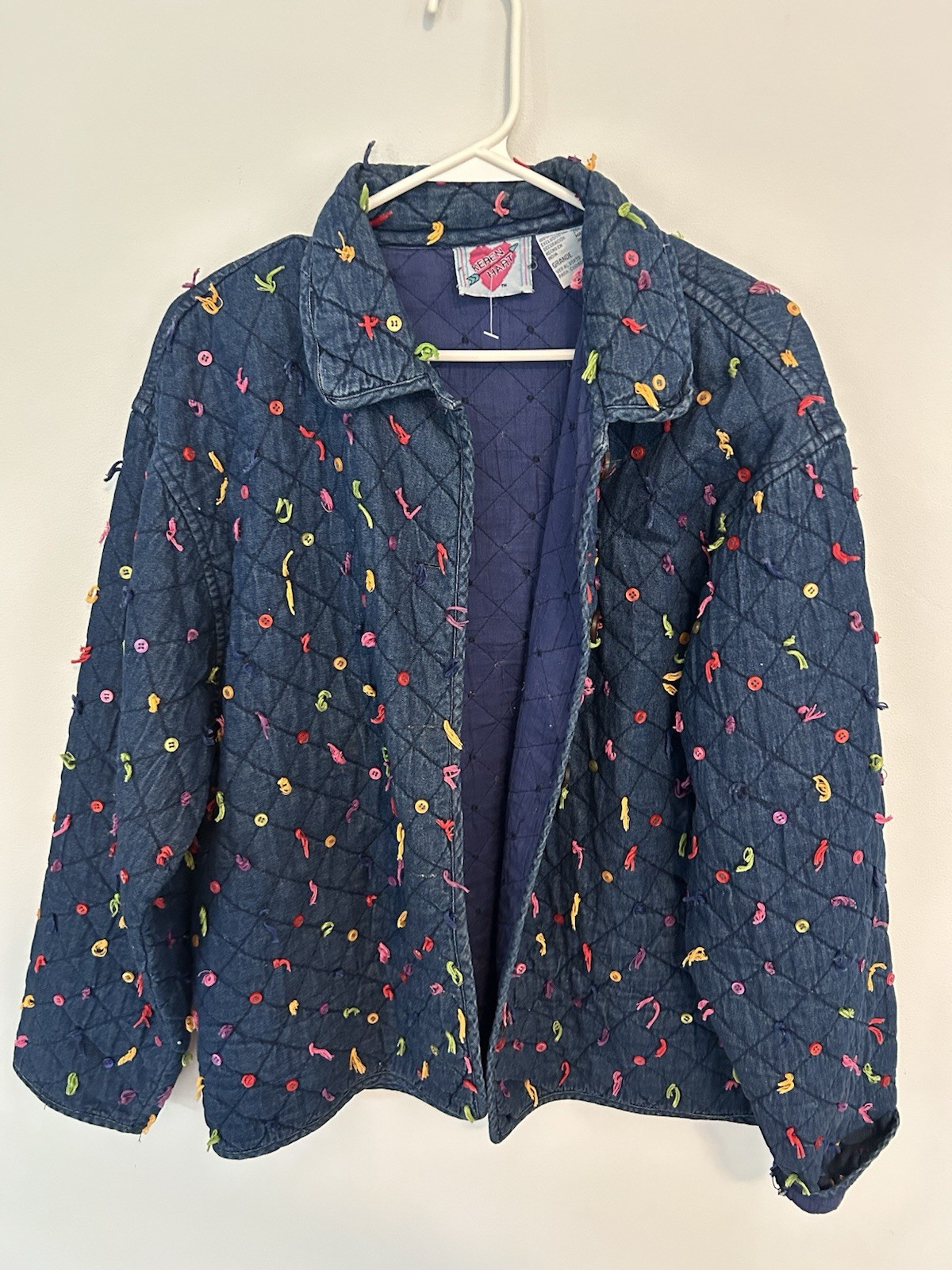 Vintage 1990s Quilted Denim Jacket Keren Hart large