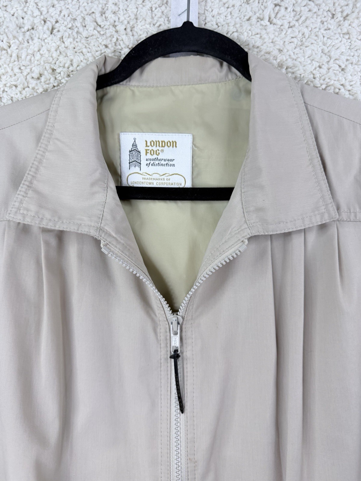 Vintage London Fog Womens 90s Jacket Beige Zip Front Lightweight Coat XL