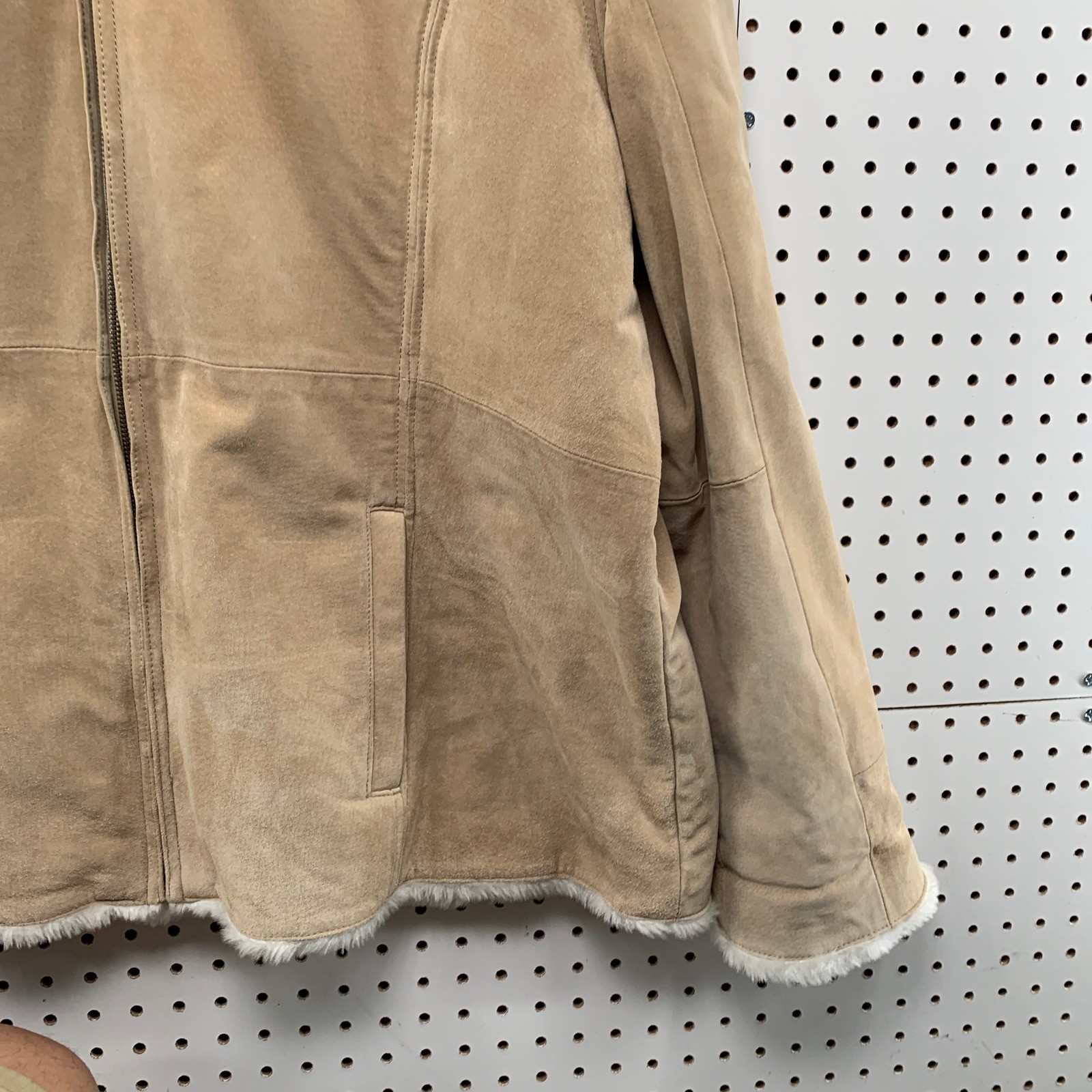 Sonoma Suede Jacket Womens 2X Tan Beige Y2K Faux Fur Lined Hooded Full Zip Coat