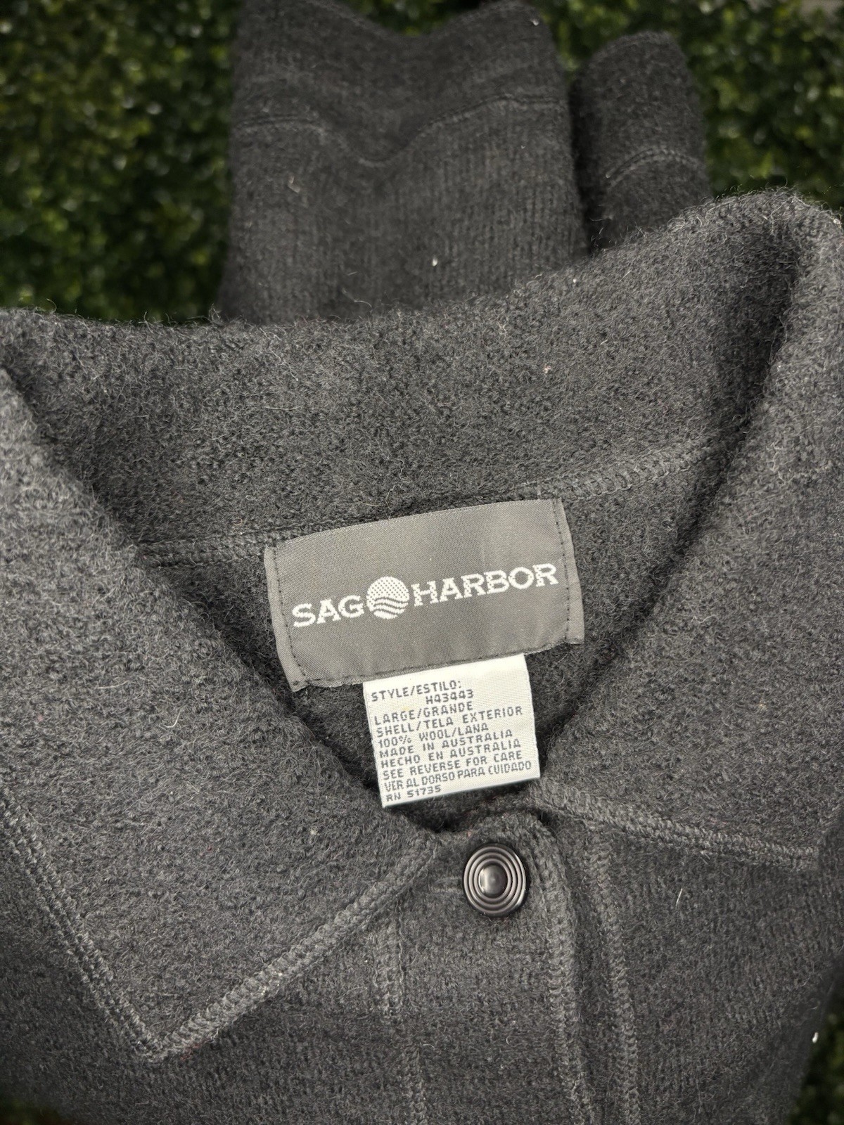 Sag Harbor Women’s Black Button Down 100% Wool Jacket Front Pockets Size Large